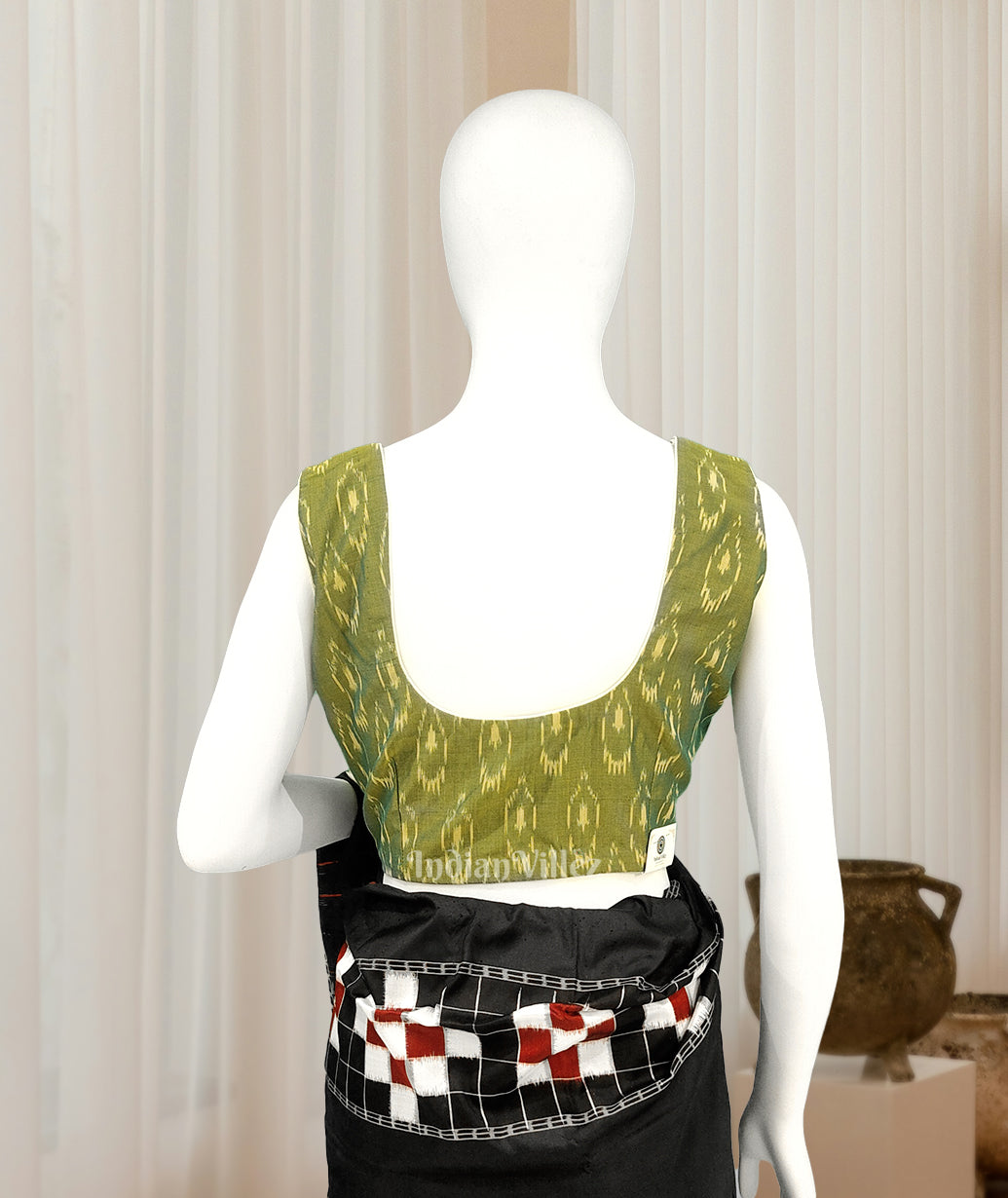 IndianVillèz Mehendi Green Dual Tone Pochampally Ikkat sico cotton blouse - view 2