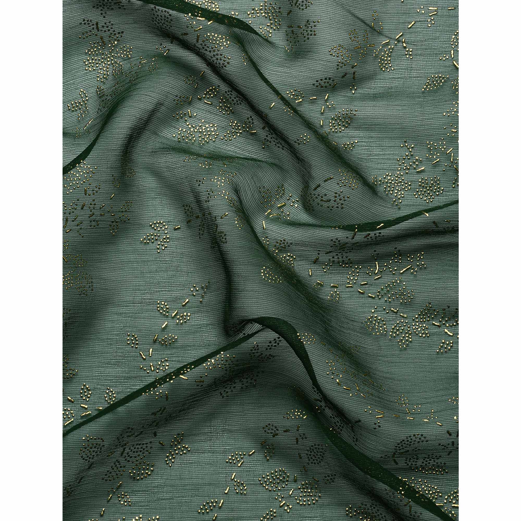 BlackTree green-floral-foil-printed-shimmer-saree - view 8