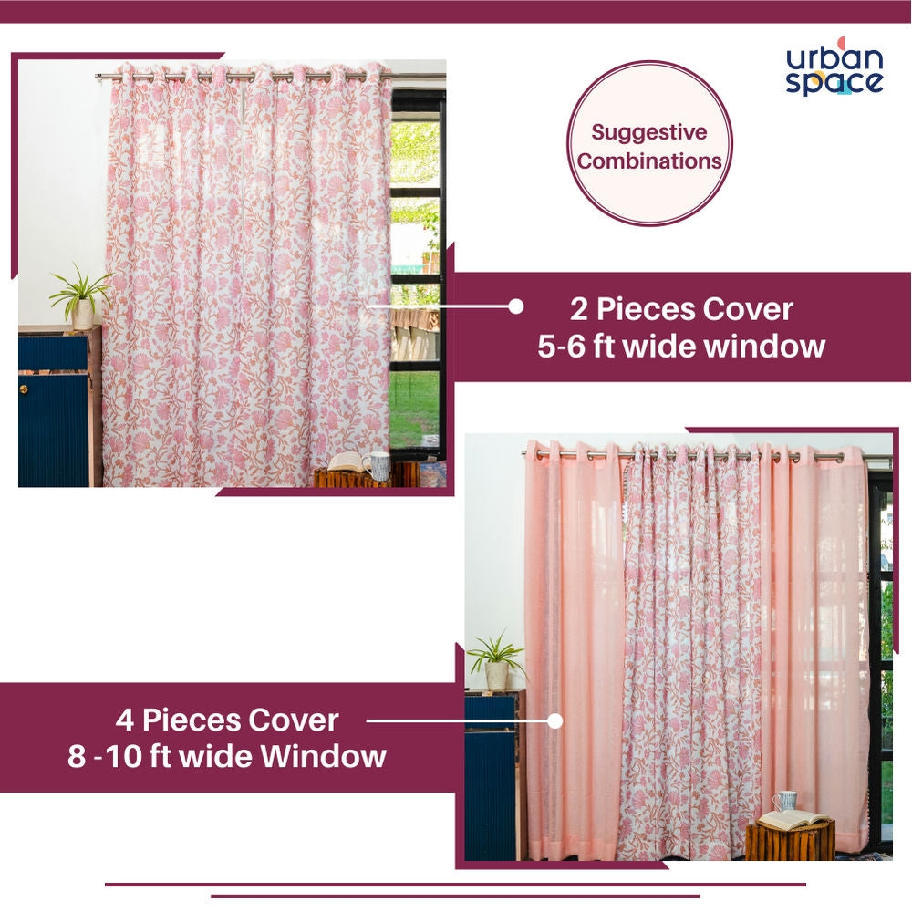 Urban Space -Home Furnishing Store Printed Sheer Linen Curtains, Light Filtering, Pack of 2 Curtains - Zizy