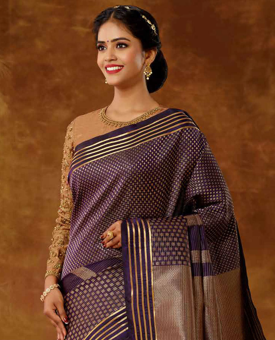 Vasundhara Lite-SilkÂ Mix Violet zari buttas vasundhara elite silk saree, zari striped border & pallu of intricate designs - view 2