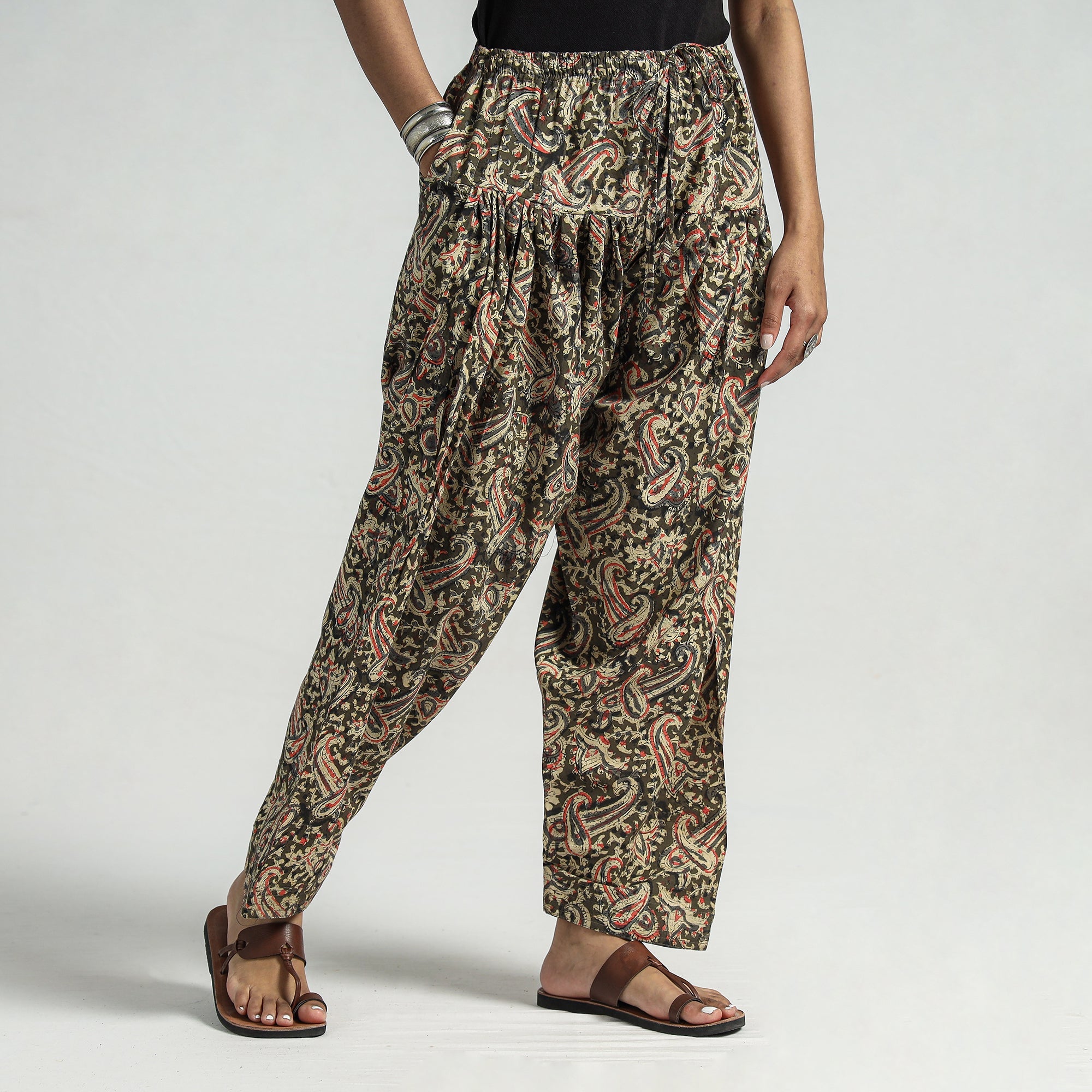 ITOKRI CASUALS Brown - Kalamkari Block Printed Cotton Elasticated Salwar