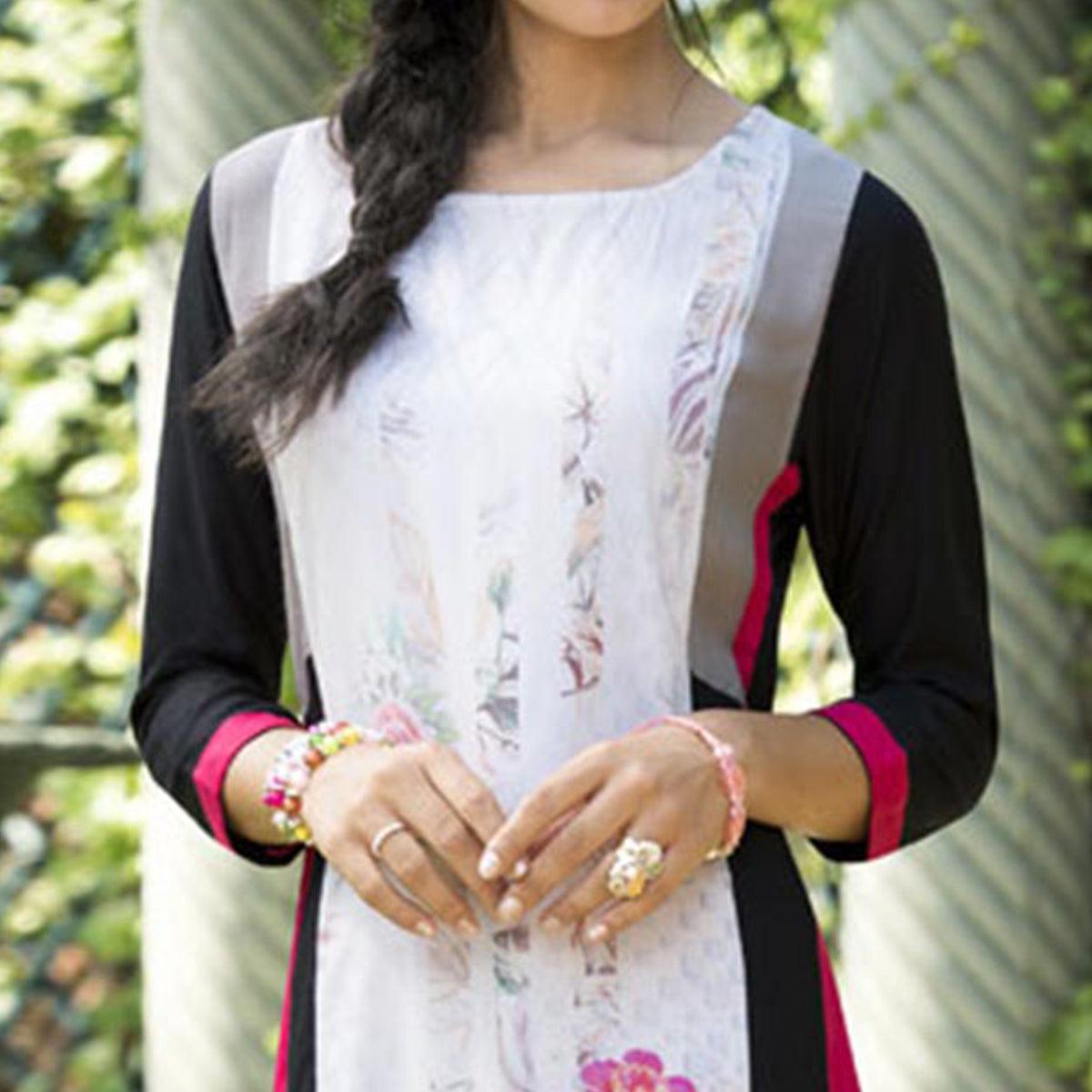 Peachmode Classy White Colored Casual Printed Rayon Kurti - view 2