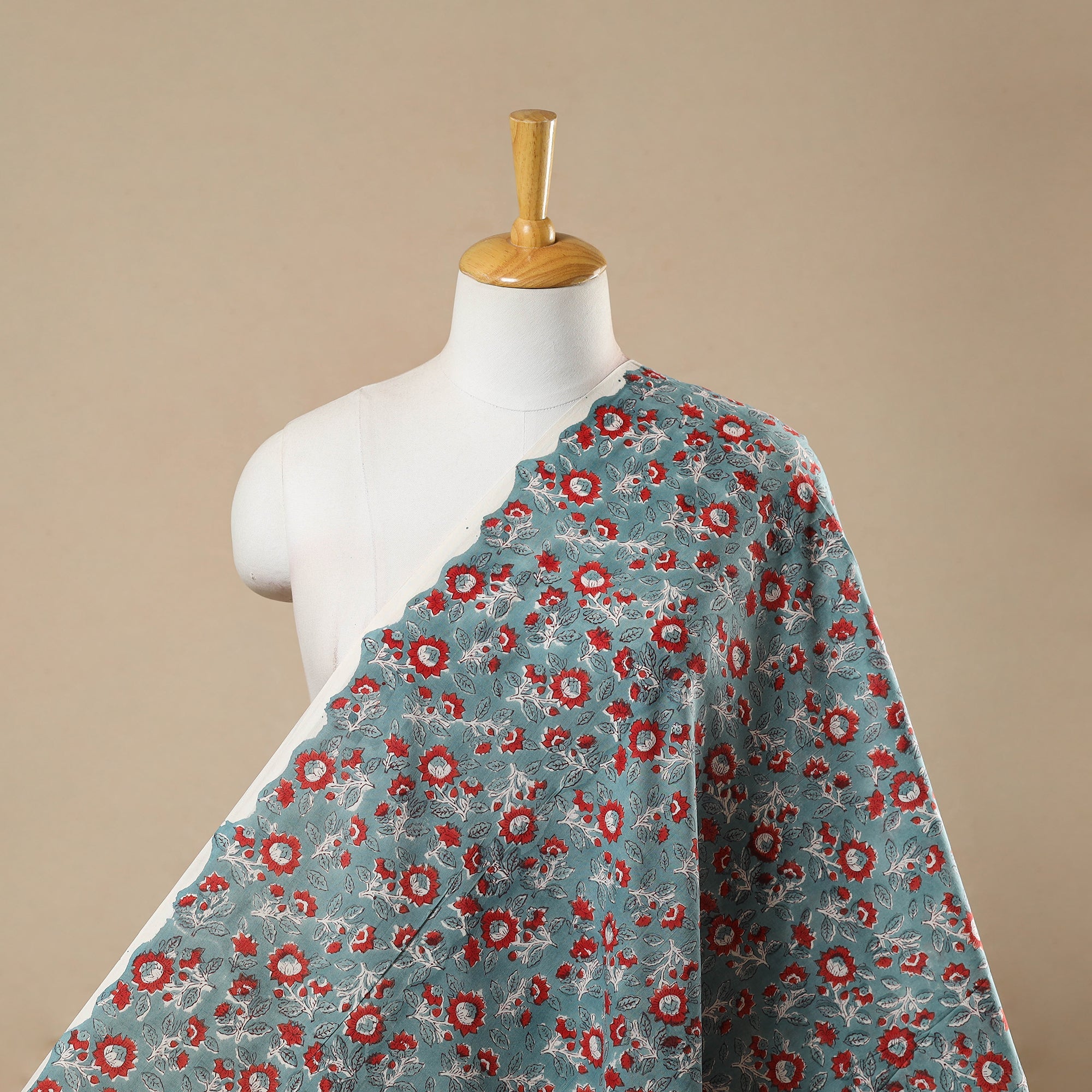 ARTISAN HAND BLOCK PRINTS Blue - Block Print Cotton Sanganeri Fabric 04