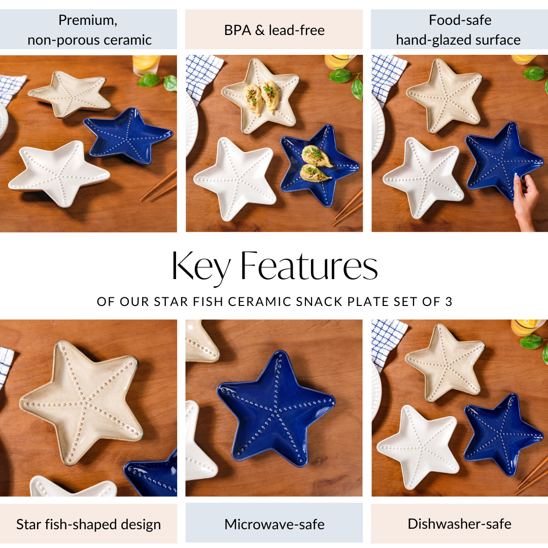 Nestasia Star Fish Ceramic Snack Plate Set Of 3 - view 5