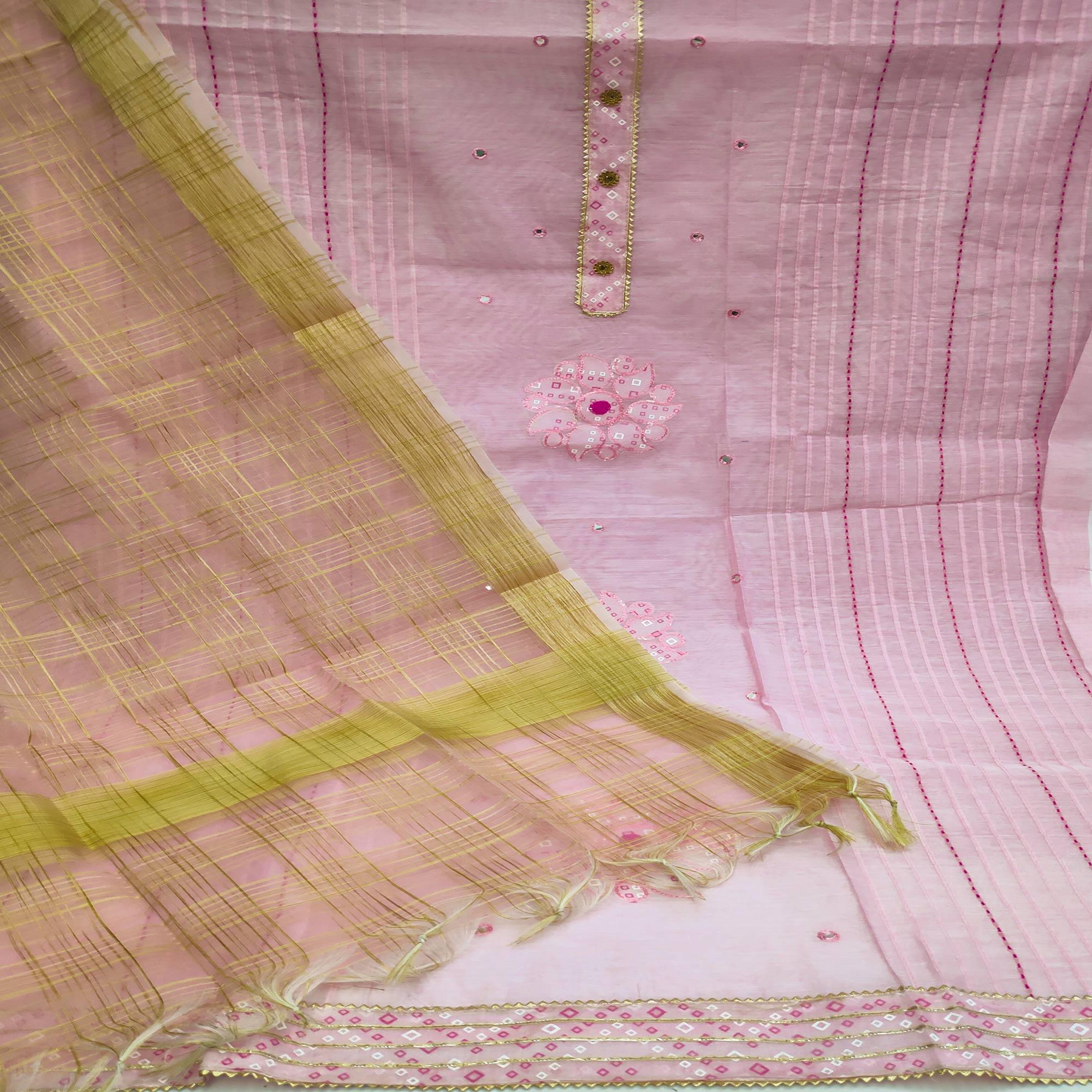 Peachmode Light Pink Festive Wear Gotta Handwork Chanderi Dress Material - view 3