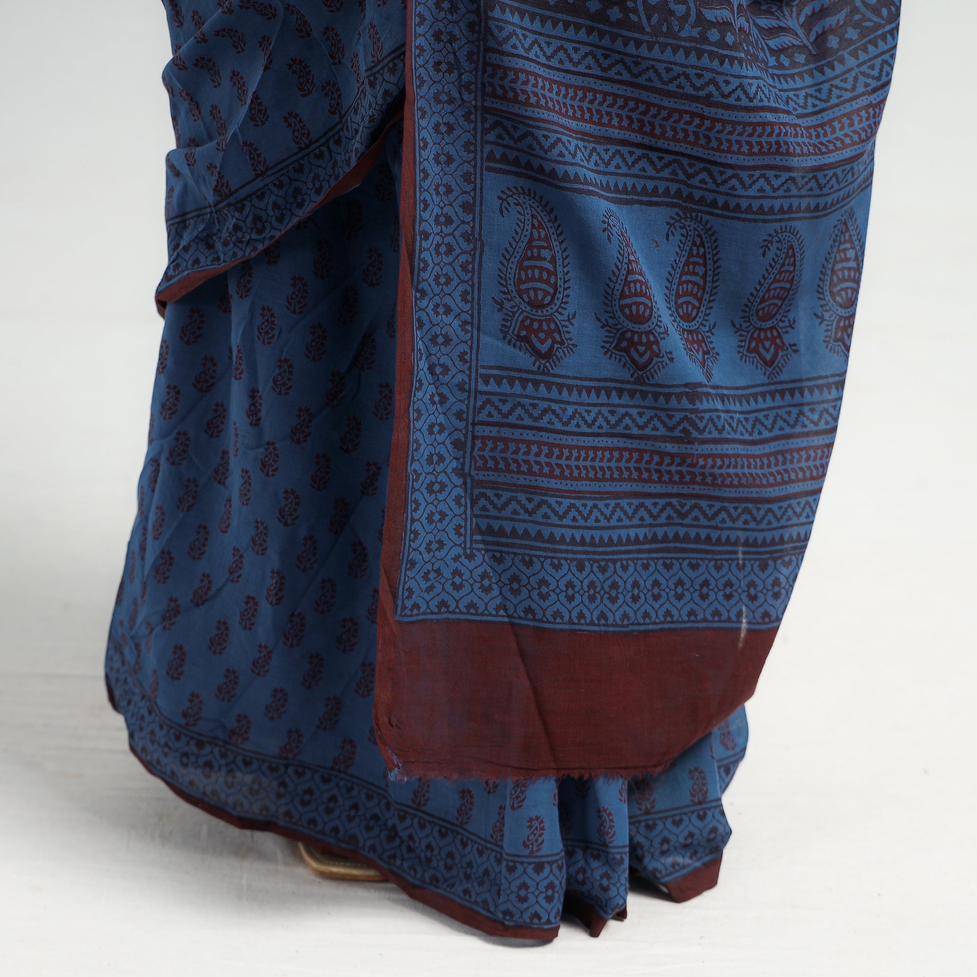 BAGH PRINTS BY YAKOOB KHATRI Blue - Bagh Hand Block Printed Cotton Saree - view 6