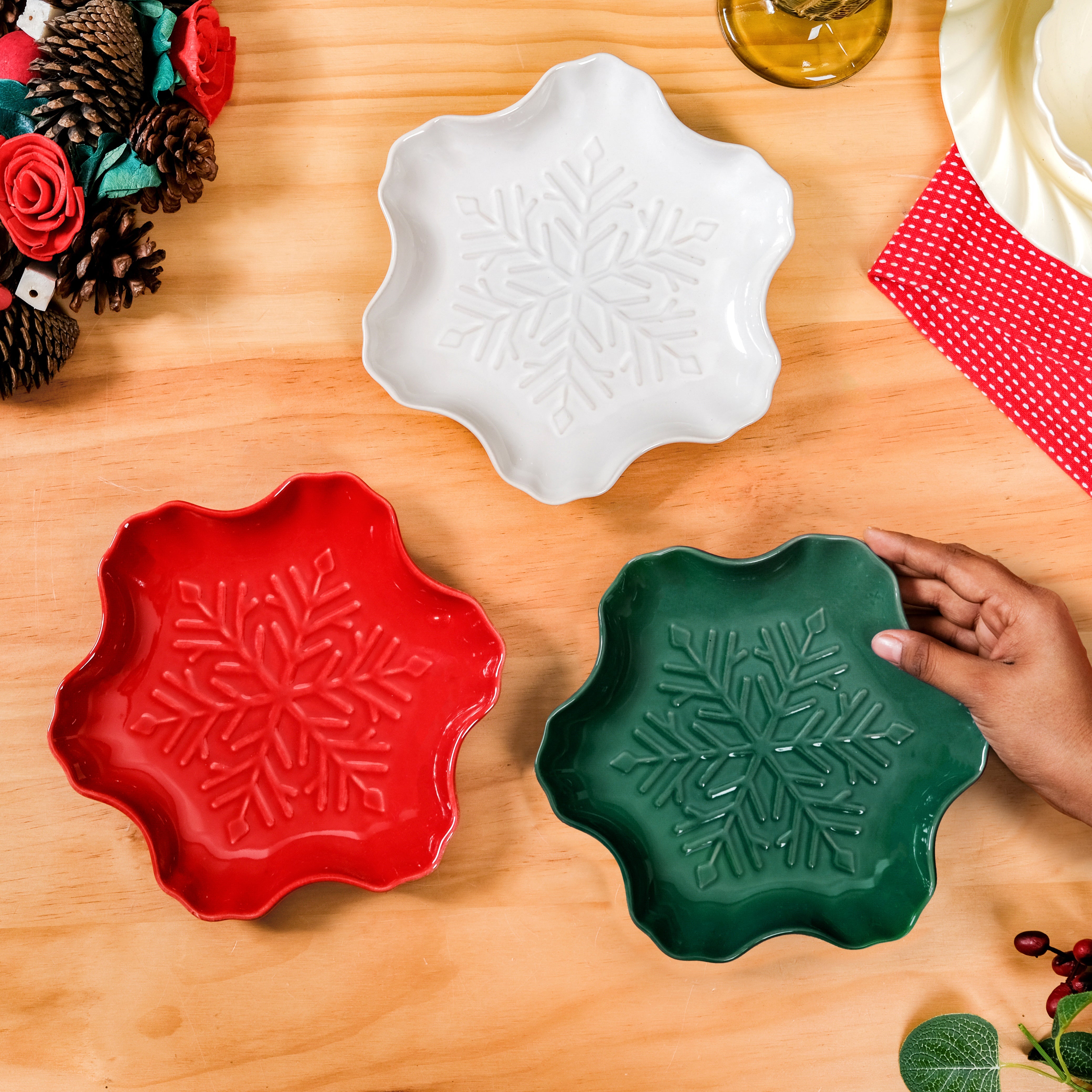Nestasia Set Of 3 Snowflake Ceramic Snack Plates - view 2