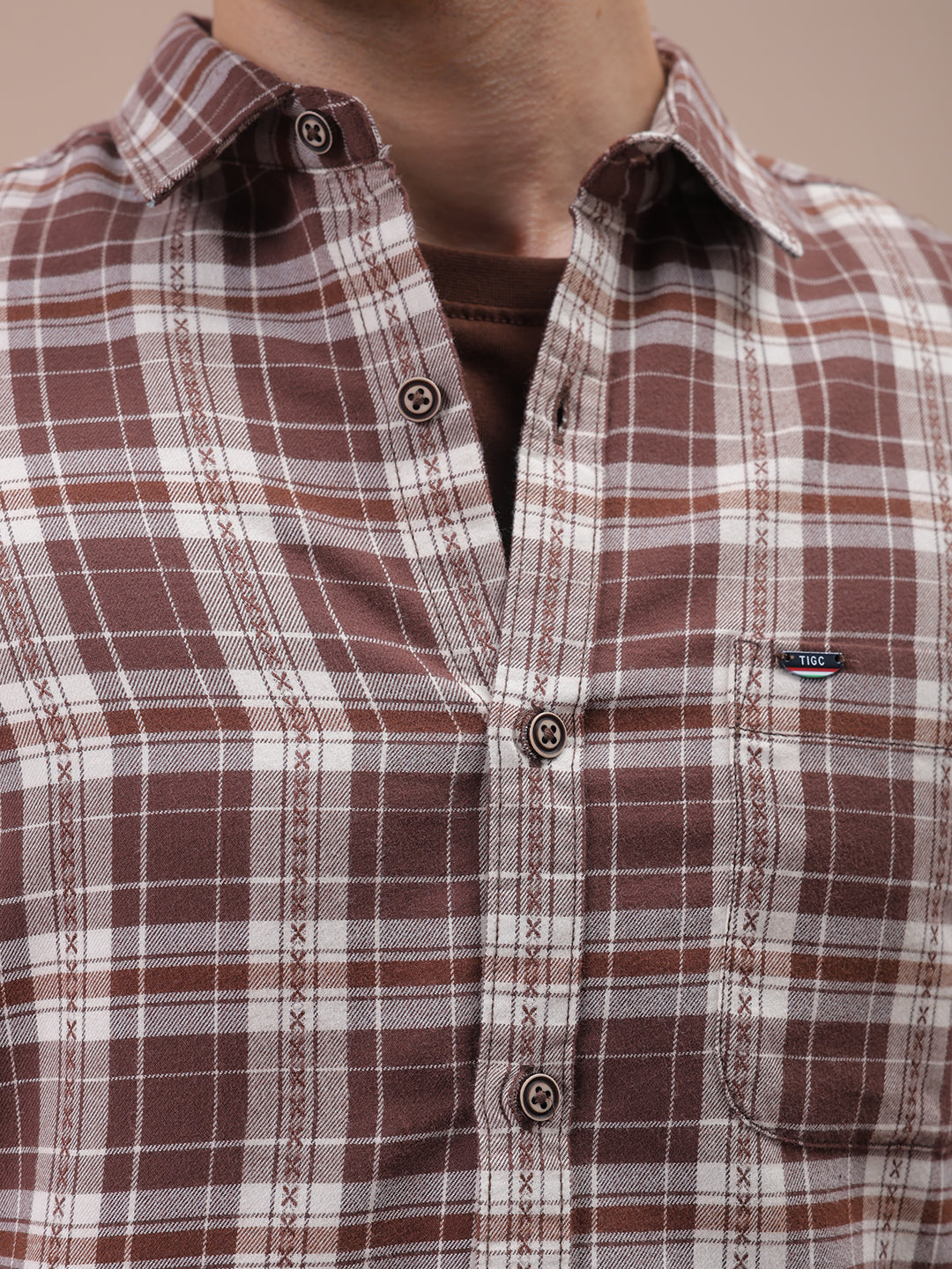 The Indian Garage Co Men's Brown Slim Fit Checked Shirt - view 5