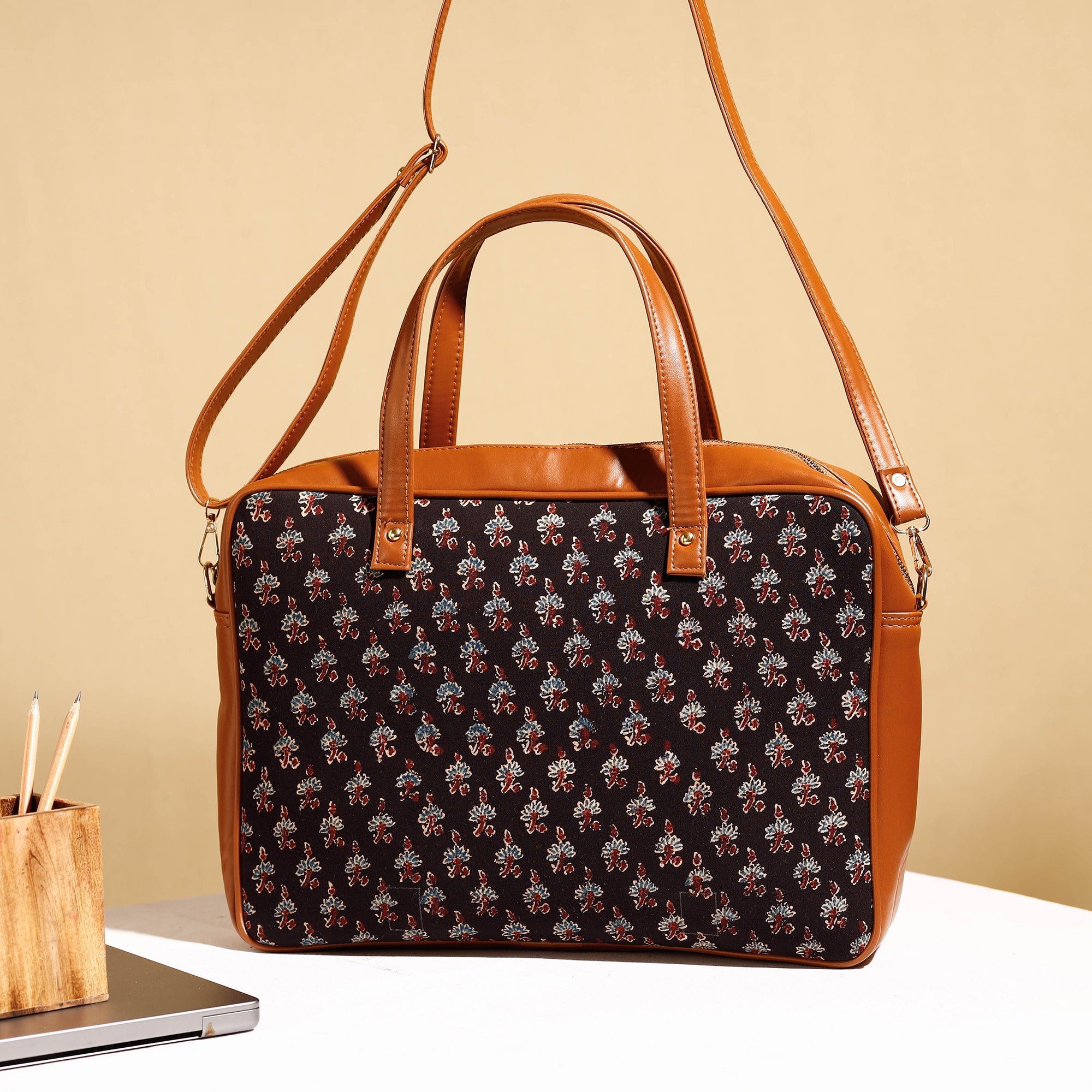 ITOKRI CRAFTS INITIATIVE Black - Handcrafted Ajrakh Block Printed Cotton Laptop Bag (15 x 13 in) - view 2