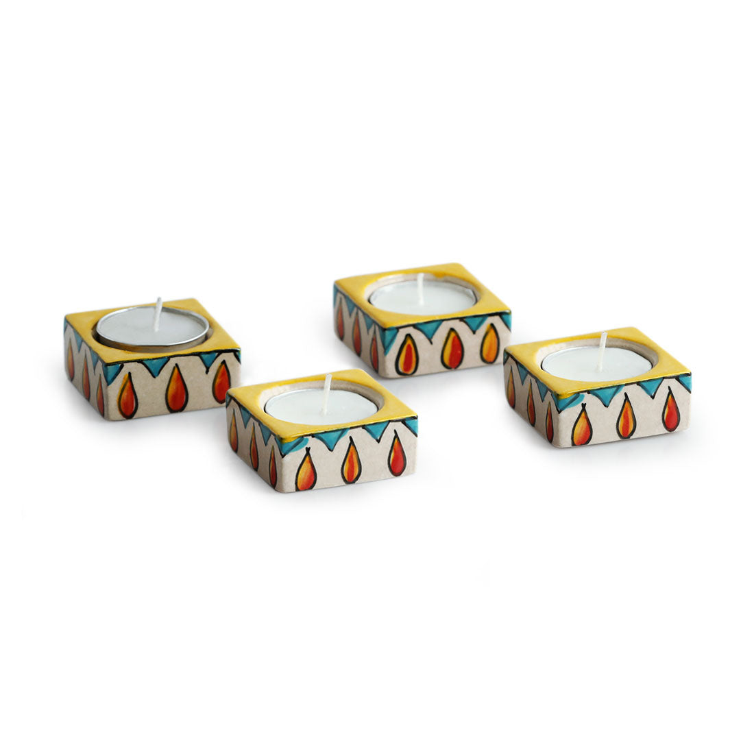 EXCLUSIVELANE 'Mughal Blazing Jugnu' Handpainted Tea Light Holder (Set of 4, Ceramic) - view 2