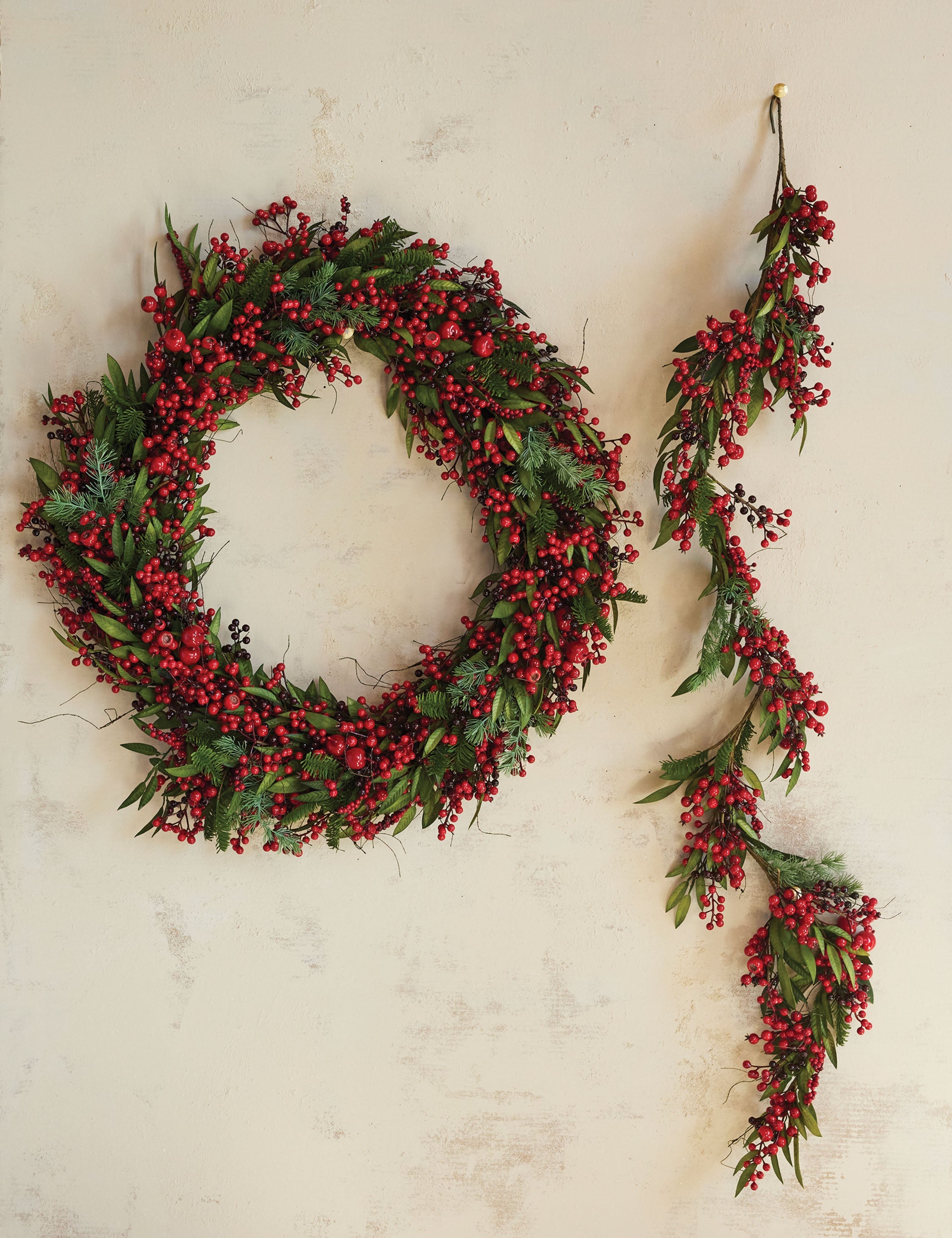 Lulu and Georgia Faux Spruce Garland with Red Berries and Pinecones - view 2