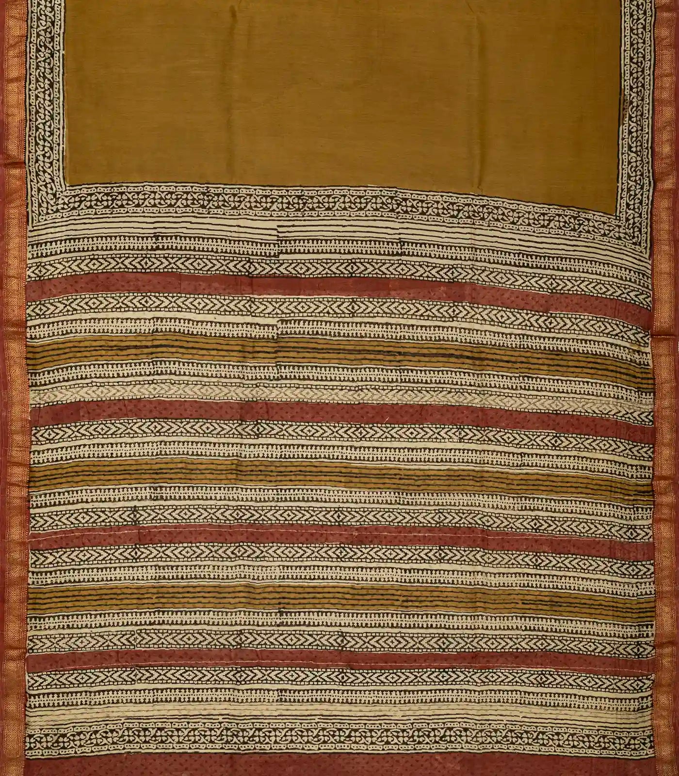 RmKV Dark Olive Handloom Chanderi Cotton Saree With Printed Floral Motif - view 2