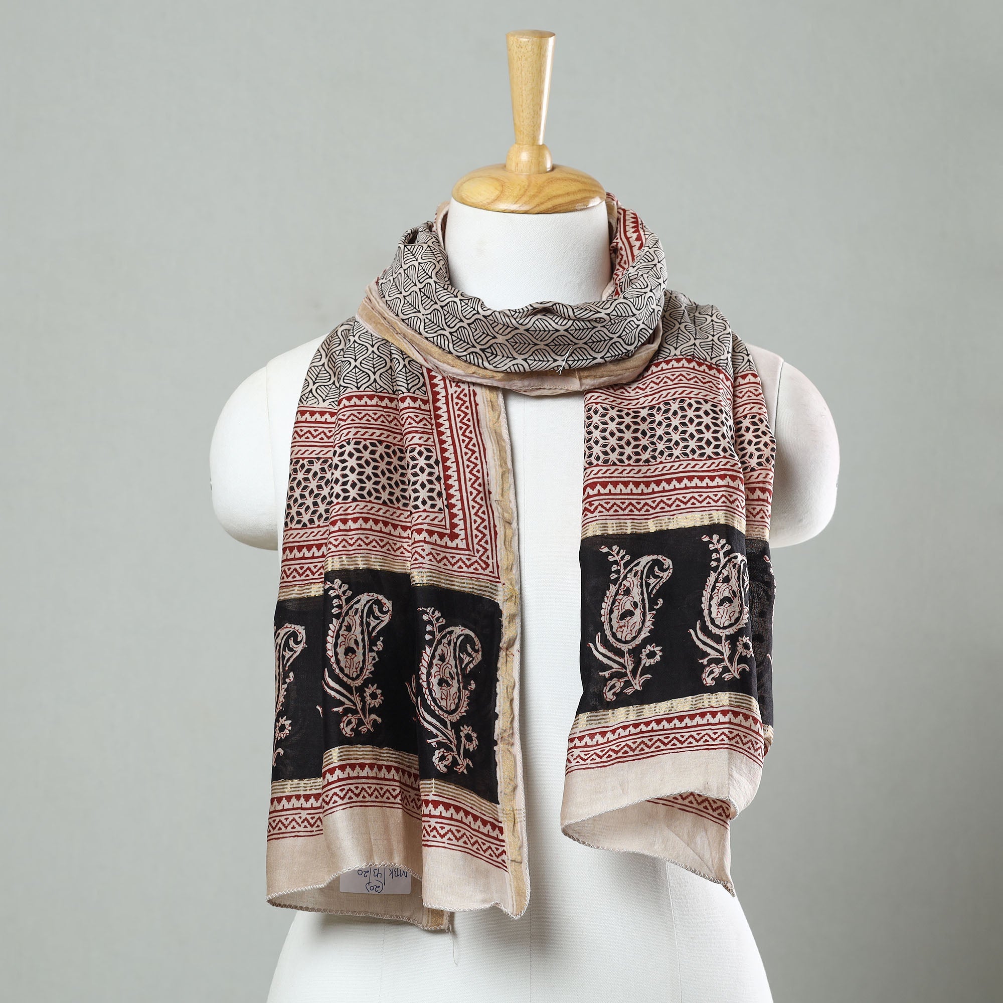BAGH PRINTS BY MOHAMMED BILAL KHATRI Black - Bagh Hand Block Printed Chanderi Silk Stole 20