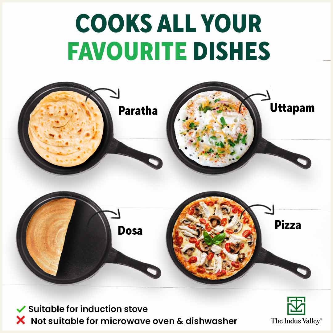 The Indus Valley CASTrong Cast Iron Tawa,Pre-seasoned, Nonstick, 100% Pure, Toxin-free, Induction, 25.5cm, 2.2kg - view 11