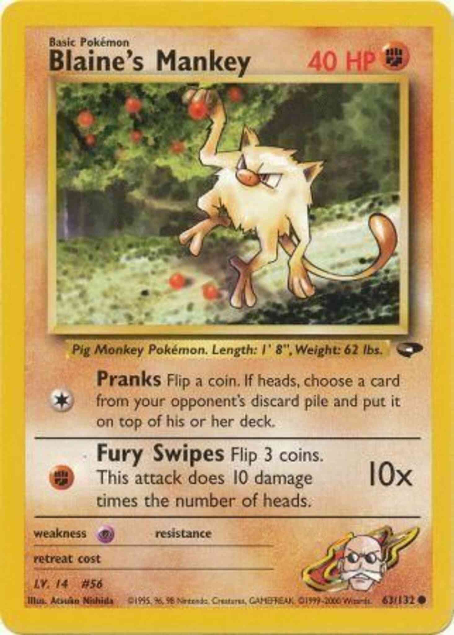 Unlimited gym2u-63 non-holo – Pokémon Blaine's Mankey - 63/132 - Common - Unlimited [gym2U-63] [Non-Holo]
