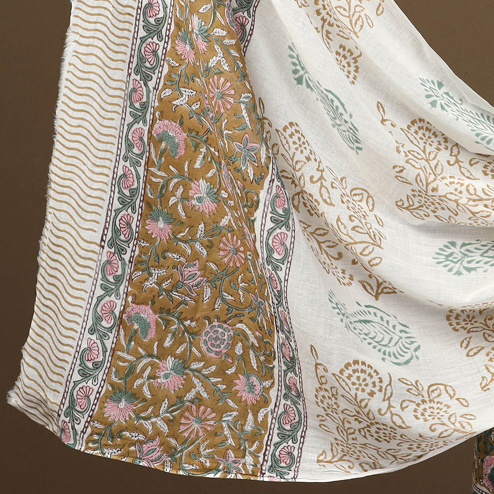 ARTISAN HAND BLOCK PRINTS Brown - 3pc Sanganeri Block Print Cotton Dress Material 01 - view 3
