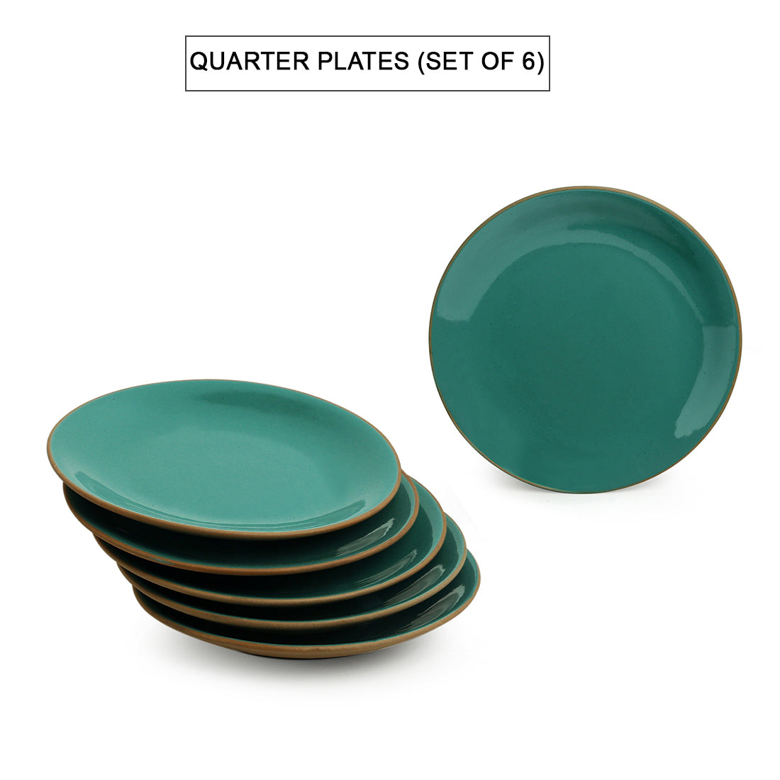 EXCLUSIVELANE 'Earthen Turquoise' Hand Glazed Side/Quarter Plates In Ceramic (Set of 6, Microwave Safe) - view 2