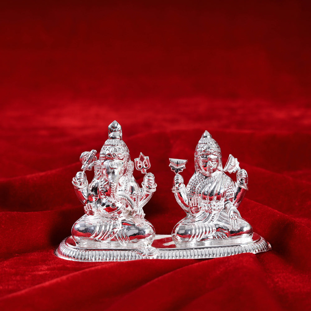 ITOKRI CRAFTS INITIATIVE (3 in) Silver Lakshmi and Ganesh Idol (Big) (110 Grams) - view 2