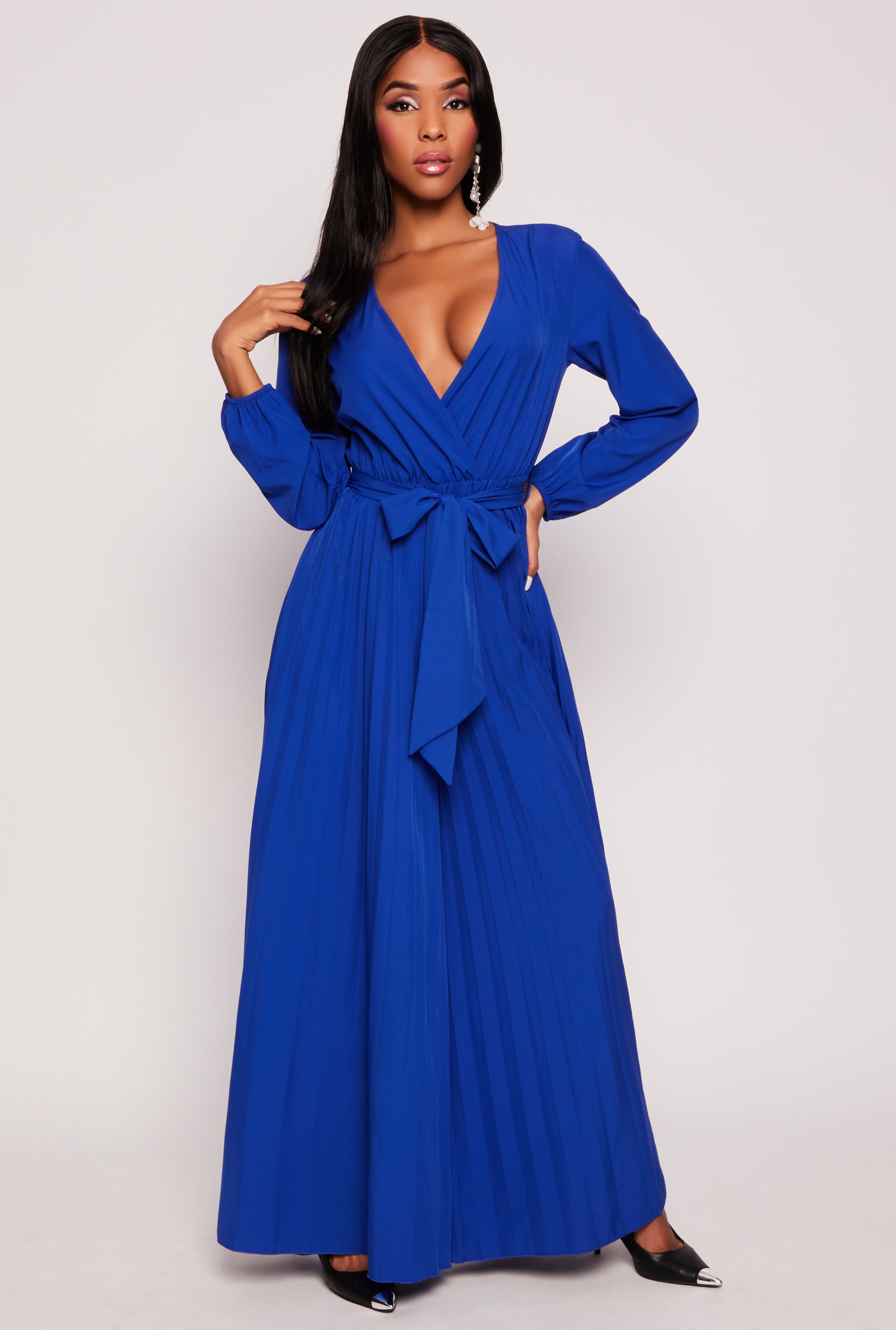 Rainbow Shops Pleated Wide Leg Faux Wrap Jumpsuit - view 2