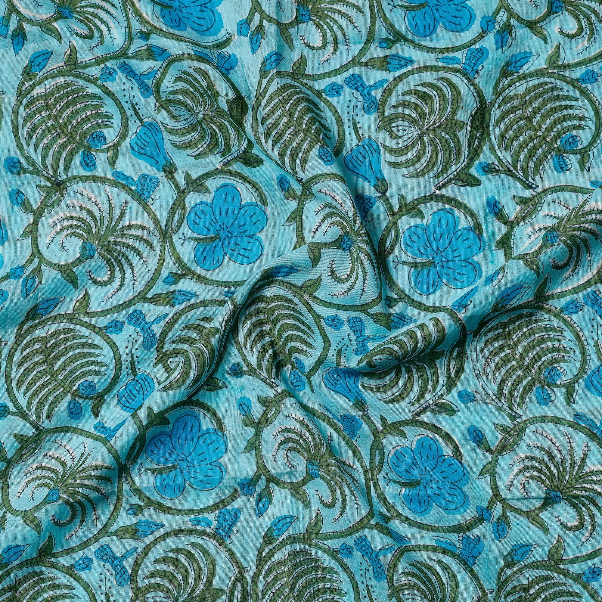KUSUMLATA Blue - - Sanganeri Block Printed Cotton Precut Fabric (1.6 meter) - view 2