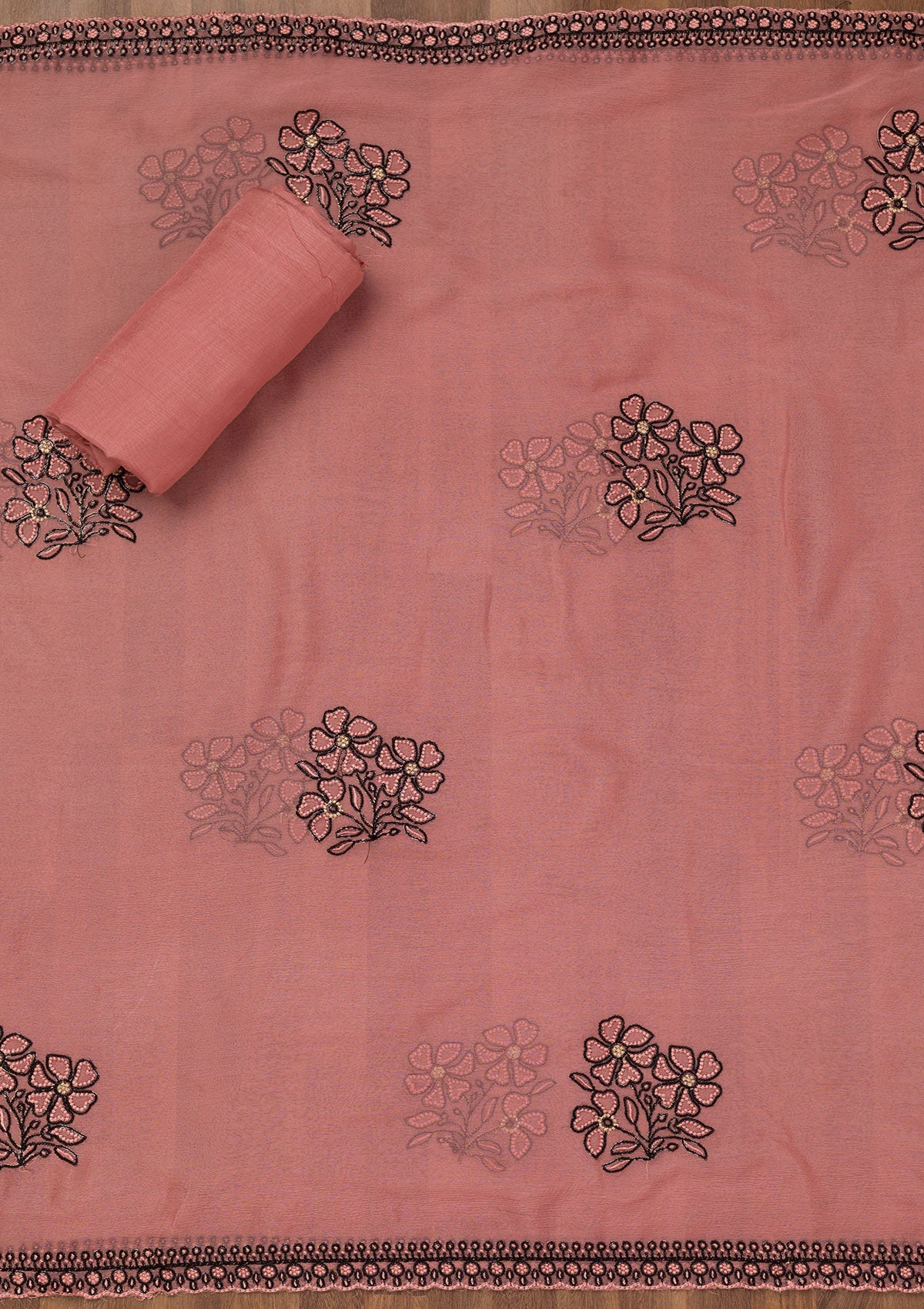 Koskii Peach Threadwork Georgette Unstitched Salwar Suit - view 6