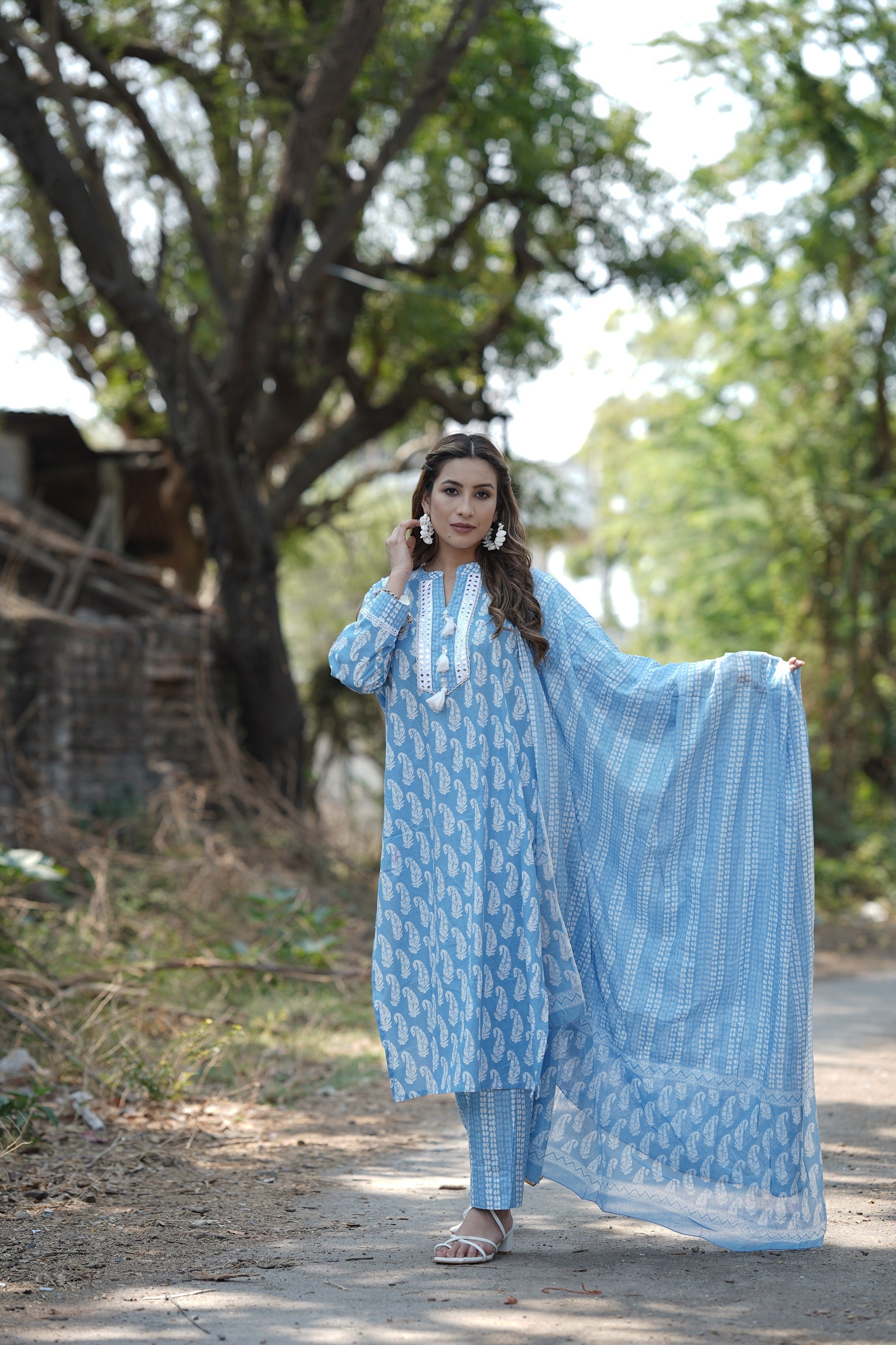 Ahika Blue Cotton Straight Kurta Pant With Dupatta VKSKD1628 - view 2