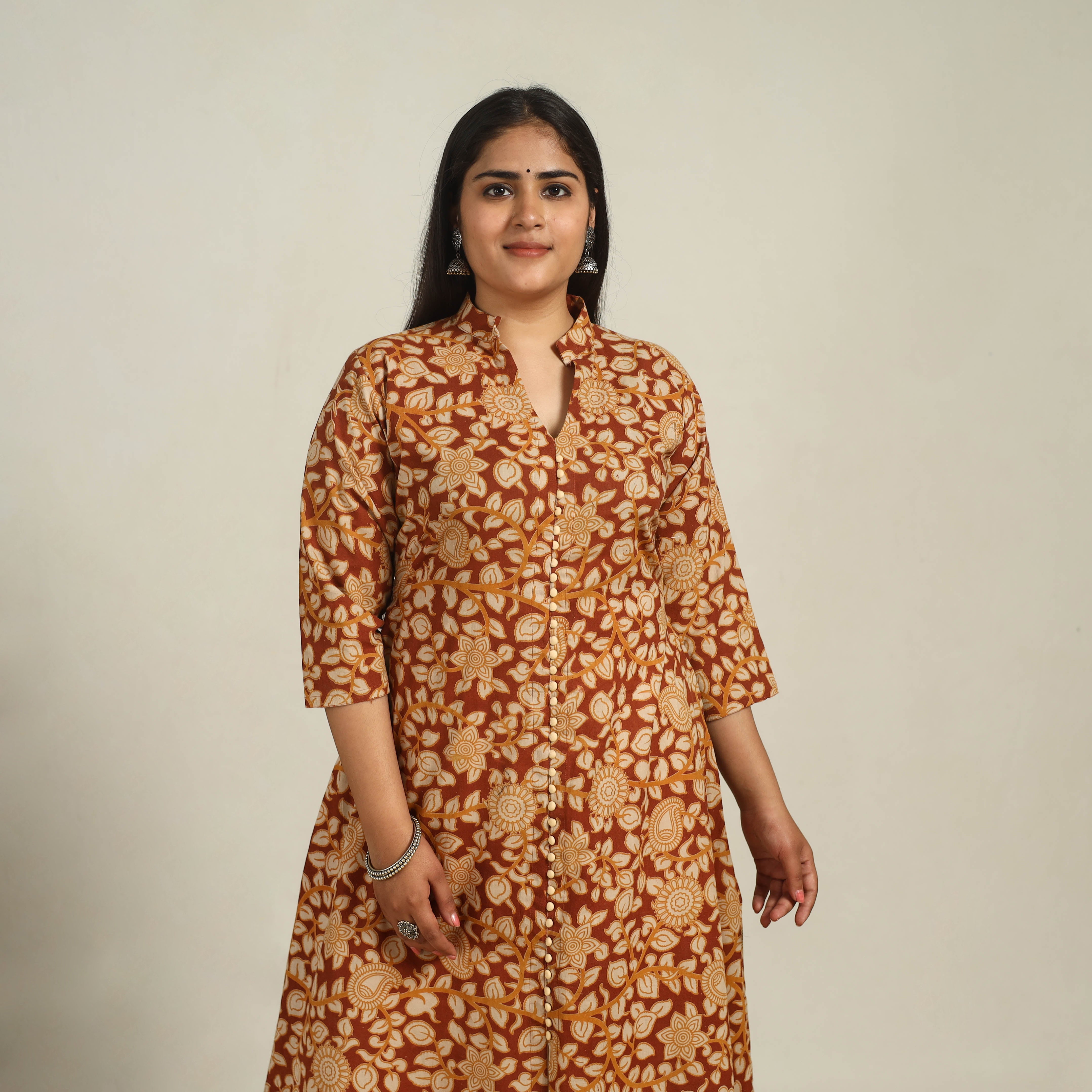 ITOKRI CASUALS Brown - Printed Cotton A-Line Kalamkari Kurta 08