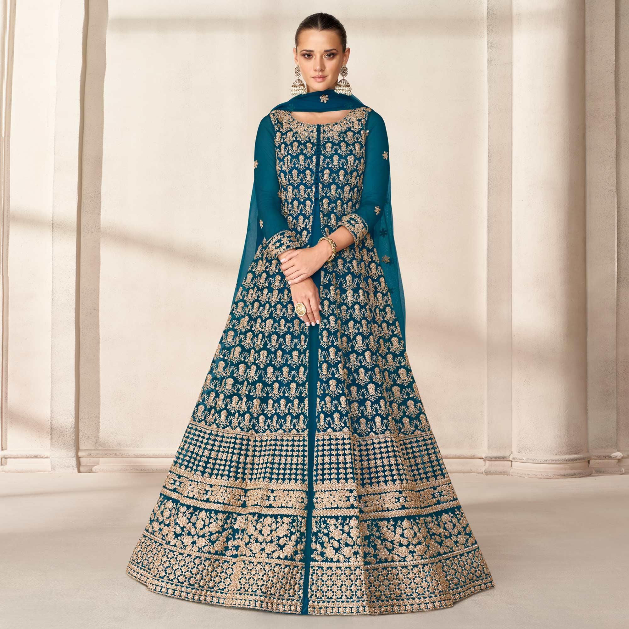 Peachmode Seller Morpich Floral Embroidered Net Anarkali Style Gown - view 2