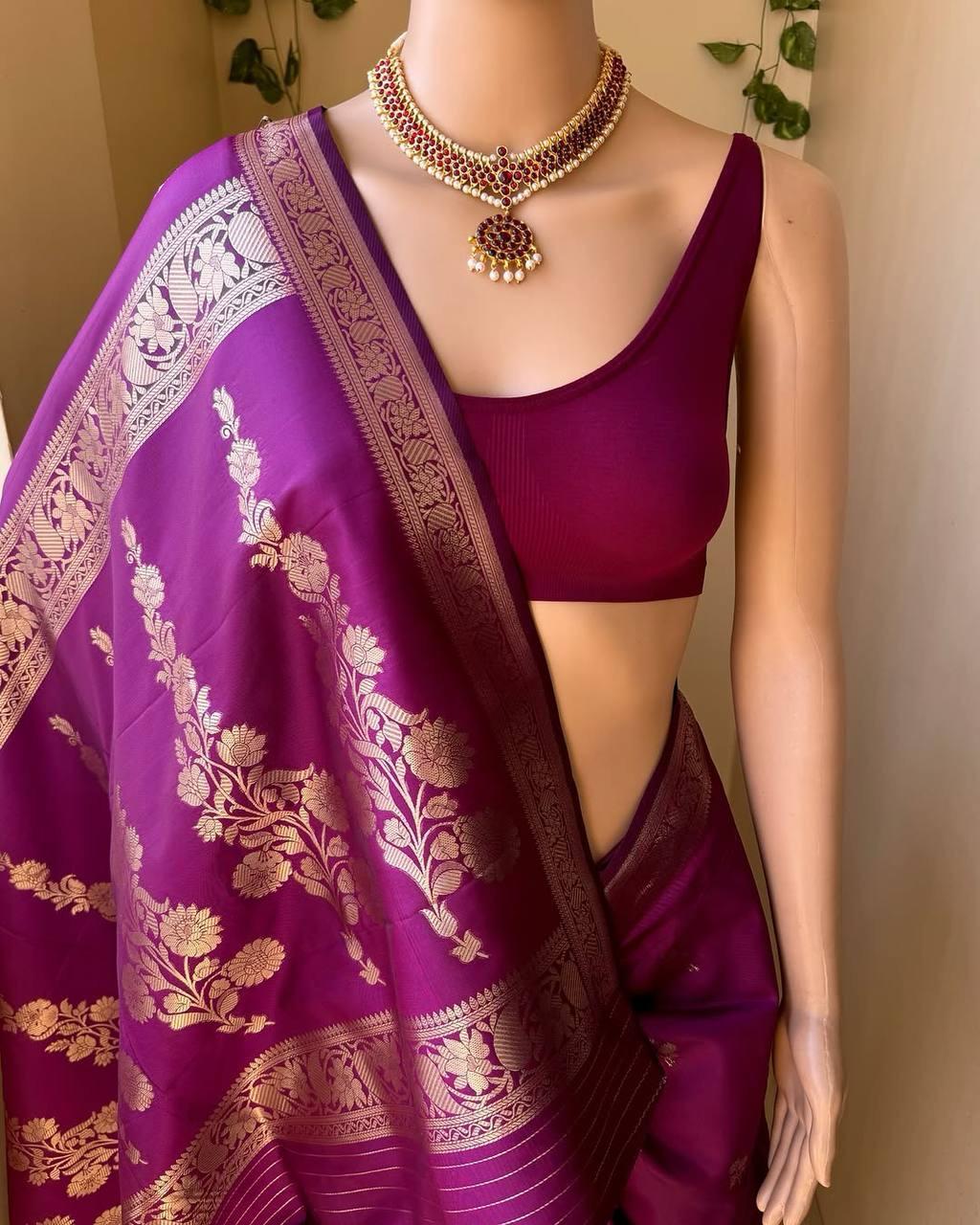 Shubh Enthralling Purple Soft Silk Saree With Excellent Blouse Piece - view 2