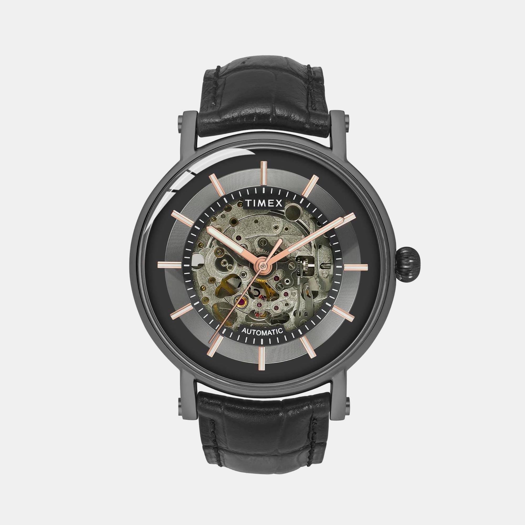 Timex E Class Men Automatic Black Dial Analog Leather Watch TWEG16720