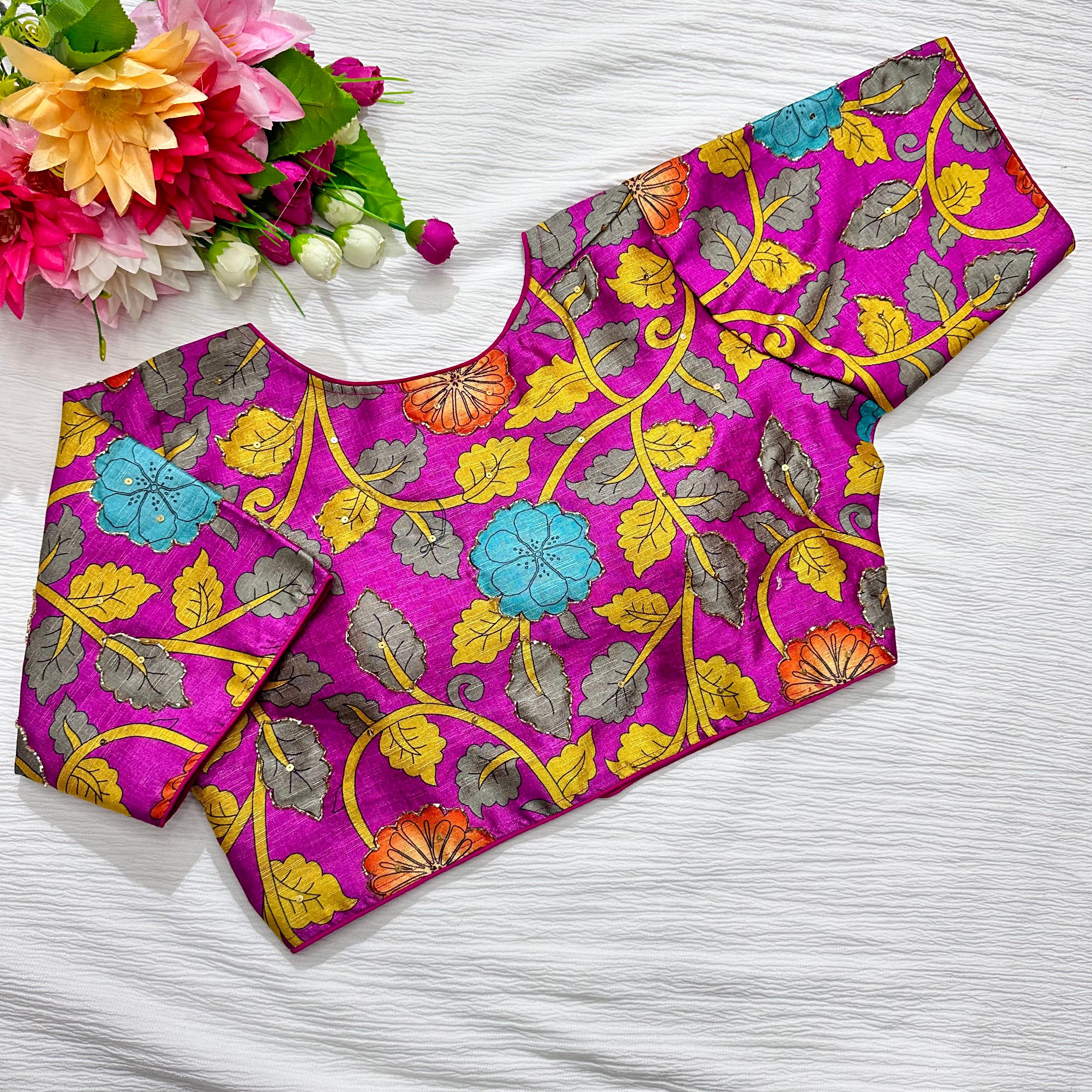 ClothsVilla Meganta Pure Silk Blouse with Antique Handcrafted Detailing - view 2