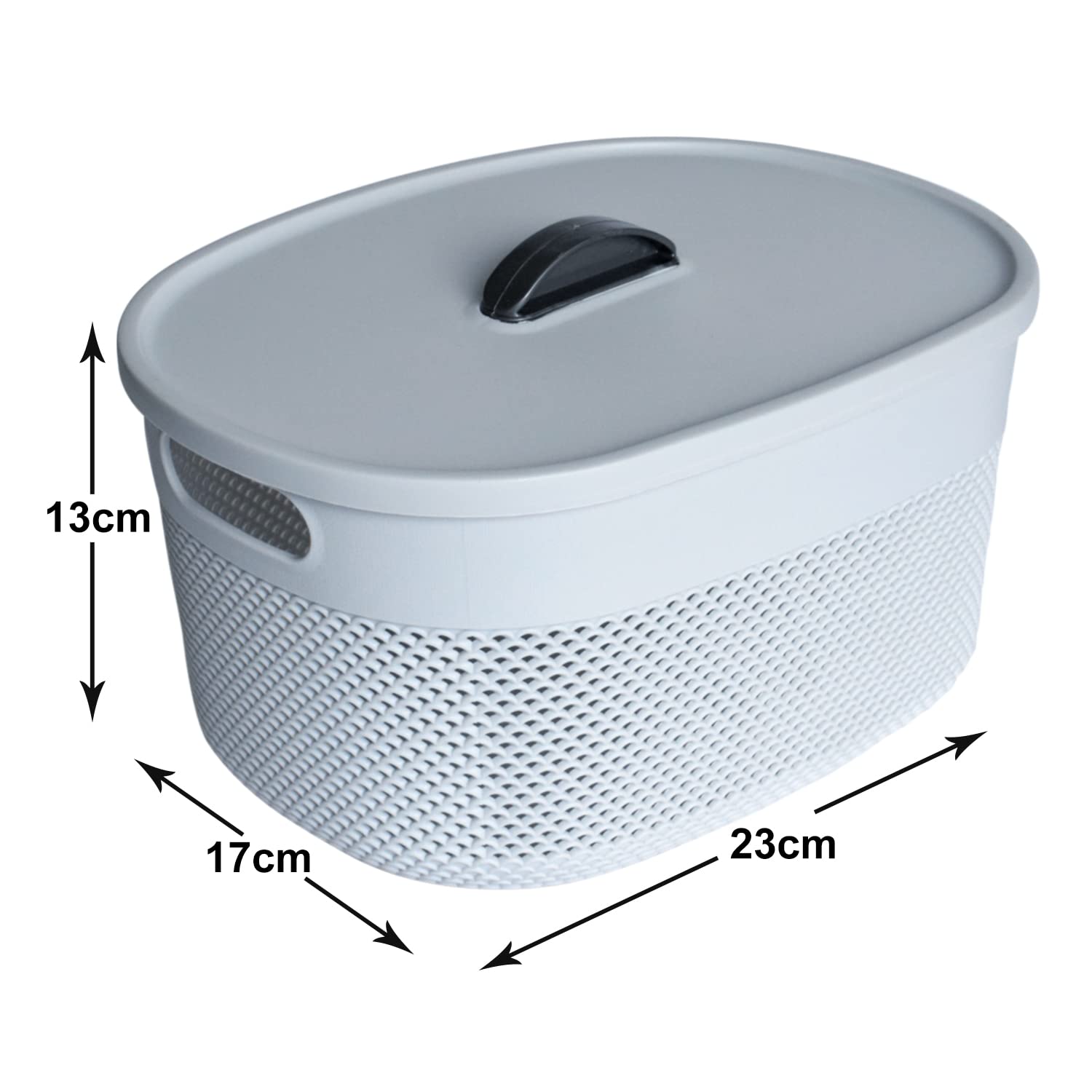 Heart Home Unbreakable Medium Multipurpose Storage Baskets with lid|Design-Netted|Material-Plastic|Shape-Oval|Color-Grey|Pack of 3 - view 7