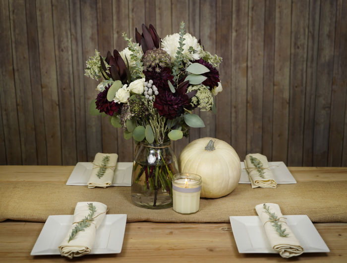 fiftyflowers.com Oxblood and Sage Centerpiece Inspiration - view 2