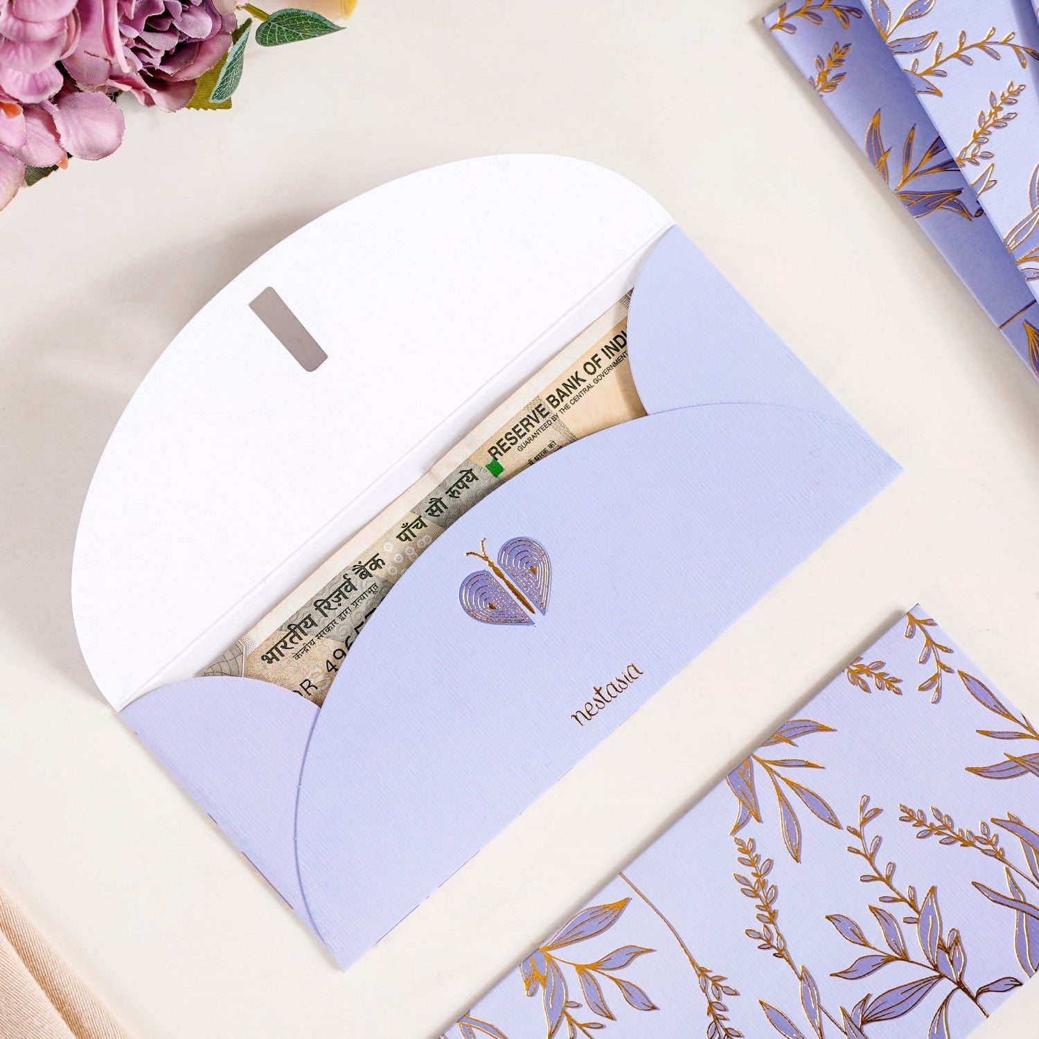 Nestasia Lavender Leaf Paper Money Envelope For Weddings Set Of 12 - view 2