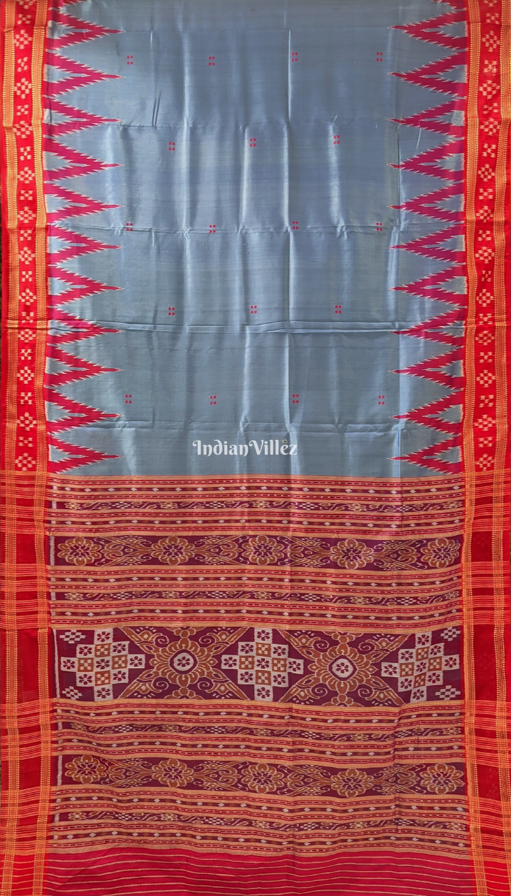 IndianVillèz Sky Blue Khandua Silk Saree with Anchal & Border Pasapali Theme