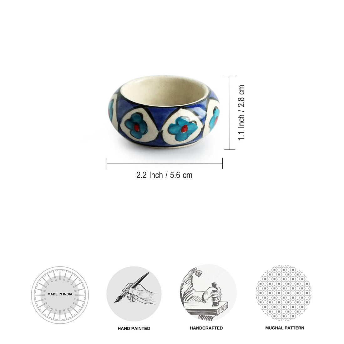 EXCLUSIVELANE 'Mughal Floral' Handpainted Tea Light Holder (Set of 4, Ceramic) - view 4