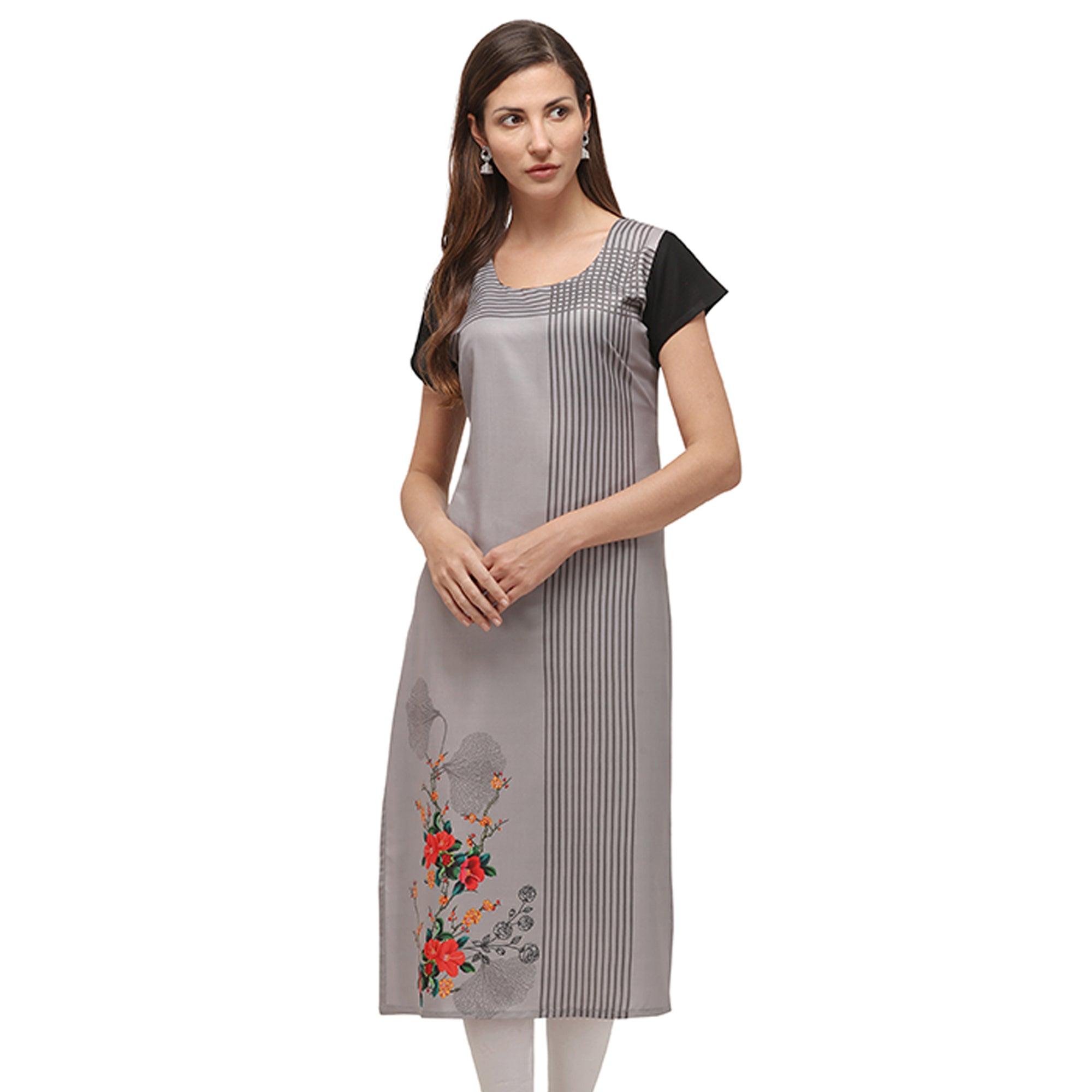 Peachmode Seller Lovely Grey Coloured Digital Printed Casual Wear Kurti
