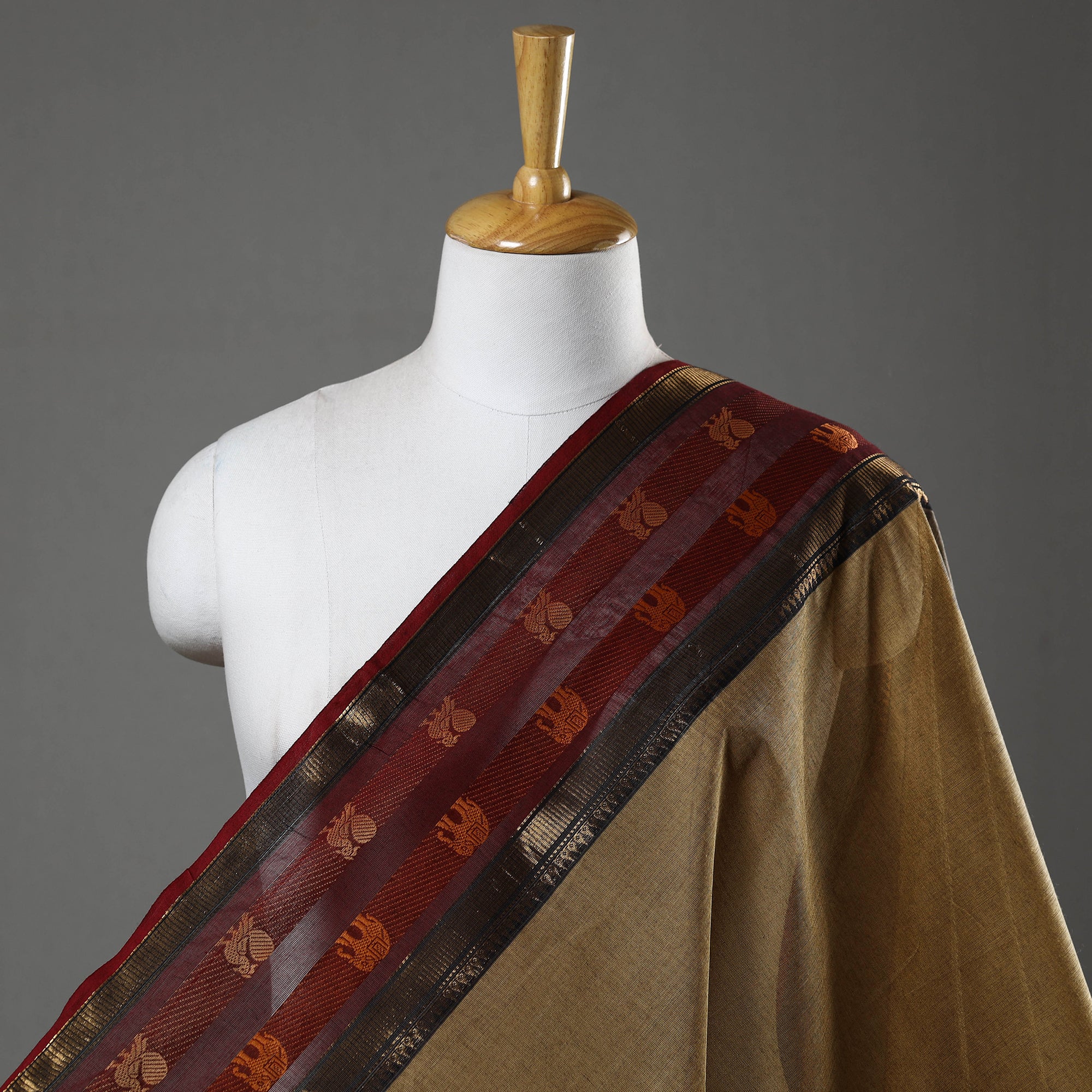 SOUTH KARGHA Brown - Kanchipuram Cotton Fabric with Thread Zari Border 35