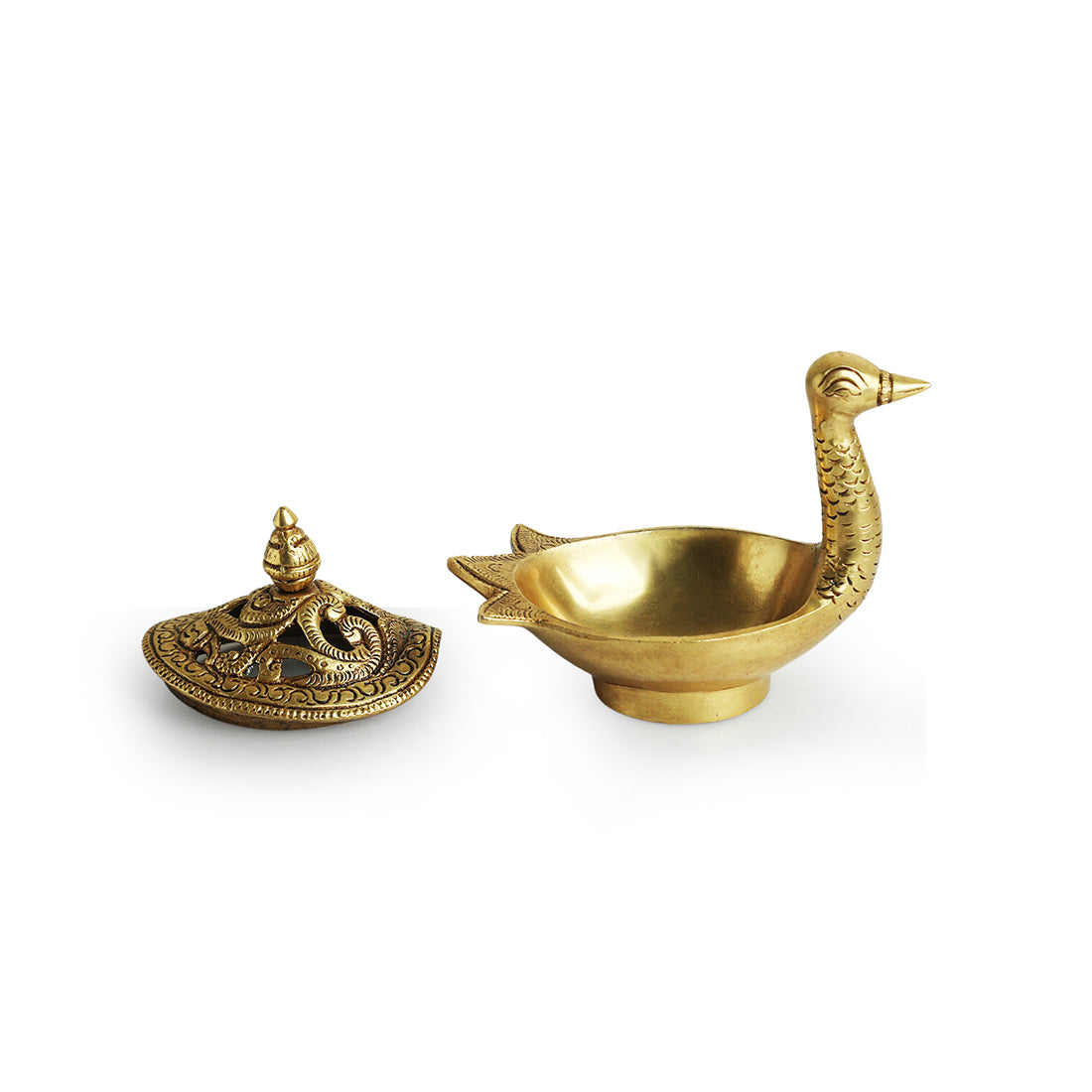 EXCLUSIVELANE 'Swan' Dhoop Dani Handcarved Brass Incense Burner (Hand-Etched, 4.3 Inches, 0.6 Kg) - view 5