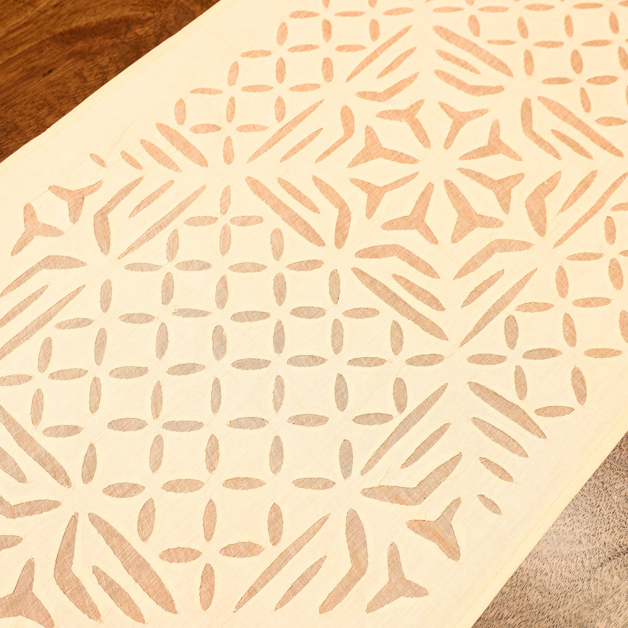 SHADES OF MARUDHARA Beige - Applique Cut work Cotton Table Runner (73 x 18 in) - view 3