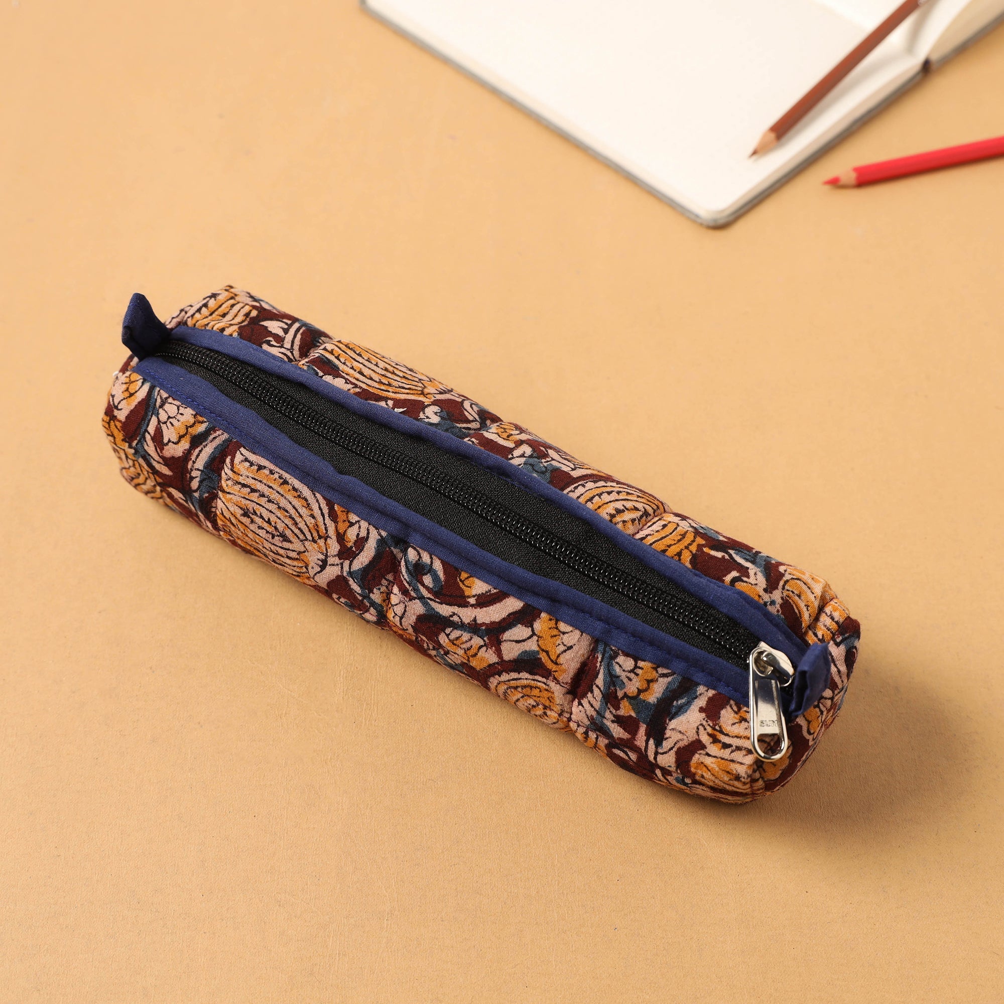 NOORI BAZAR Brown - Handcrafted Quilted Cotton Pencil Pouch 04