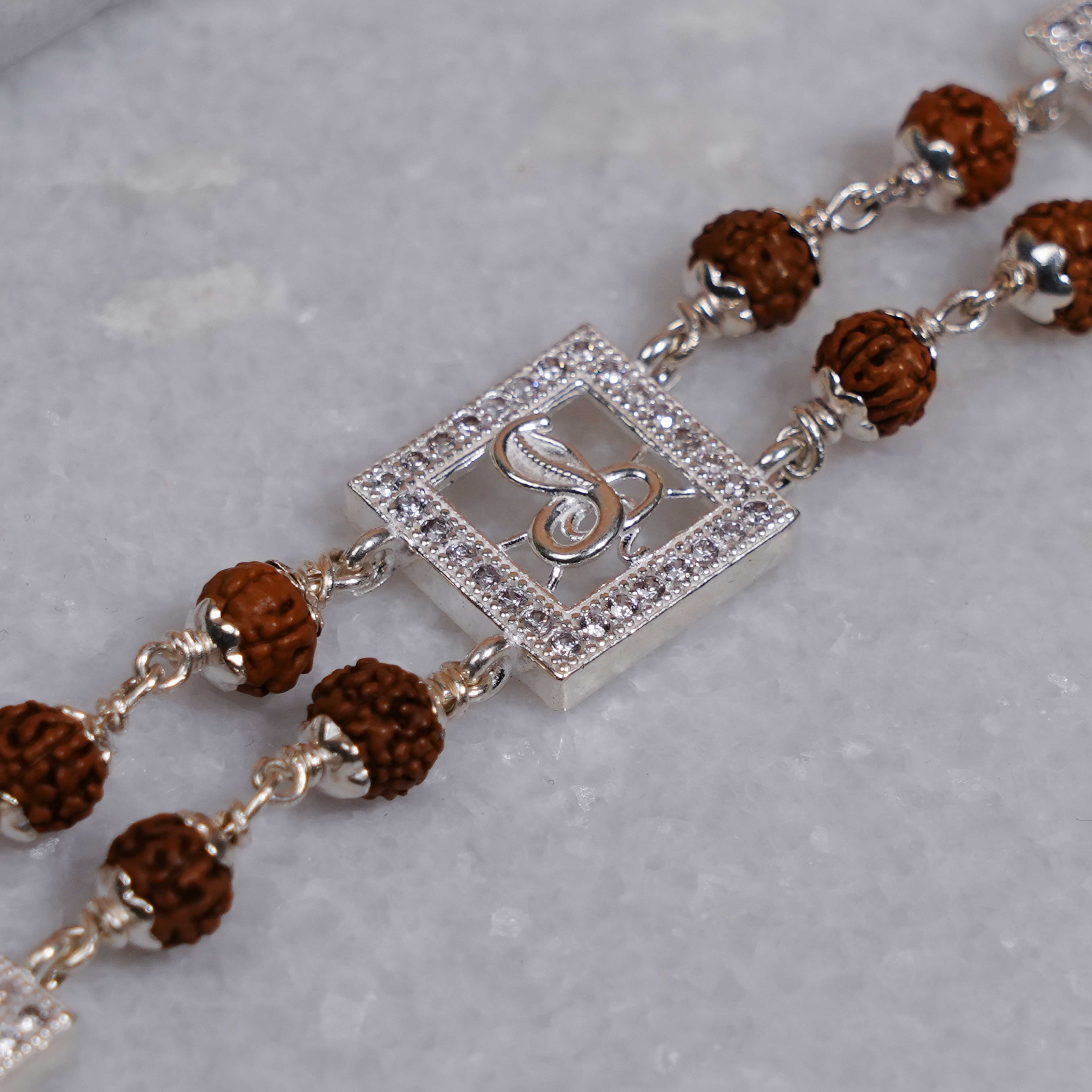 Prinjal Jewellers Rudraksha Silver Three Brooch Goga double line bracelet
