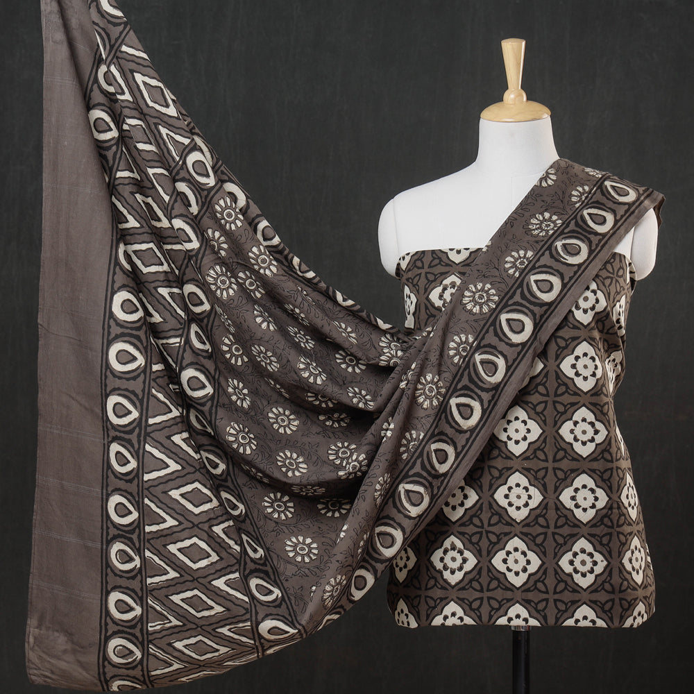 HAVELI CHRONICLES Brown - 3pc Cotton Block Printed Pipad Dress Material Set