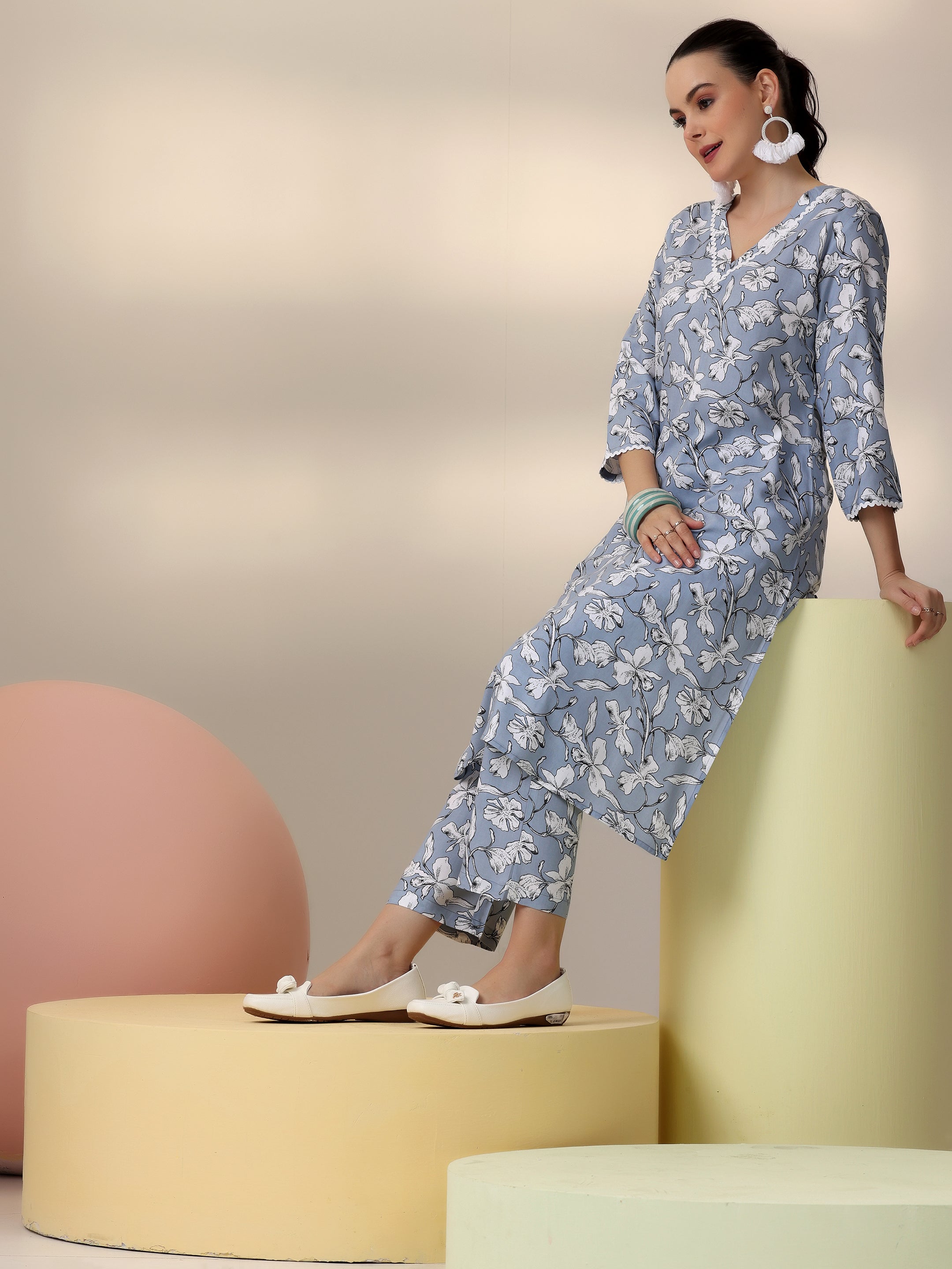 Libas Grey Printed Rayon Co-Ords