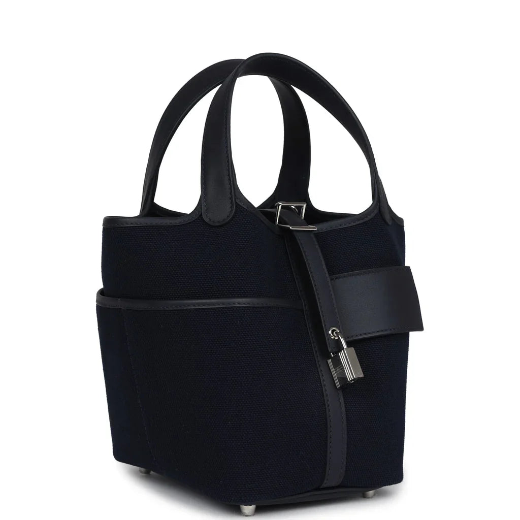Cop Underdog Hermès Picotin Cargo 18 Caban Swift and Black Toile Canvas Palladium Hardware - view 2