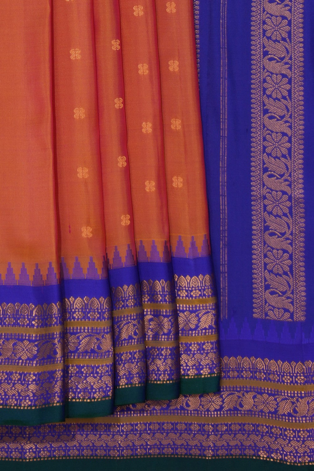 Kalanjali Gadwal Silk Orange Saree – Women's
