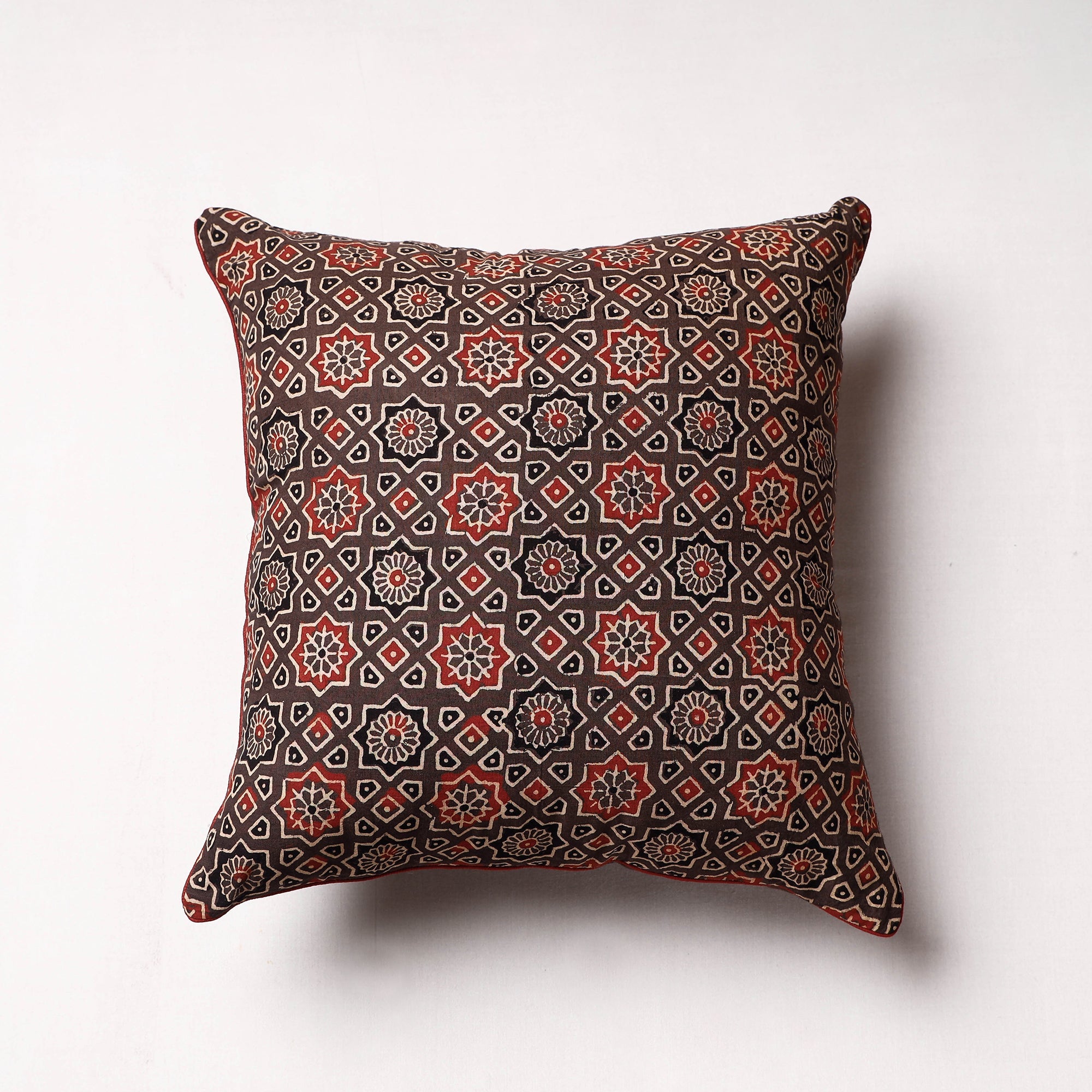 HAVELI CHRONICLES Brown - Ajrakh Block Printed Cotton Cushion Cover (16 x 16 in)
