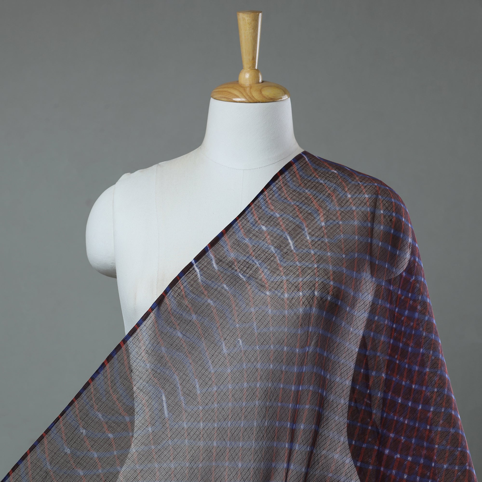 LEHARIYA BY BADSHAH MIYAN Brown - Leheriya Tie-Dye Kota Doria Cotton Fabric 07