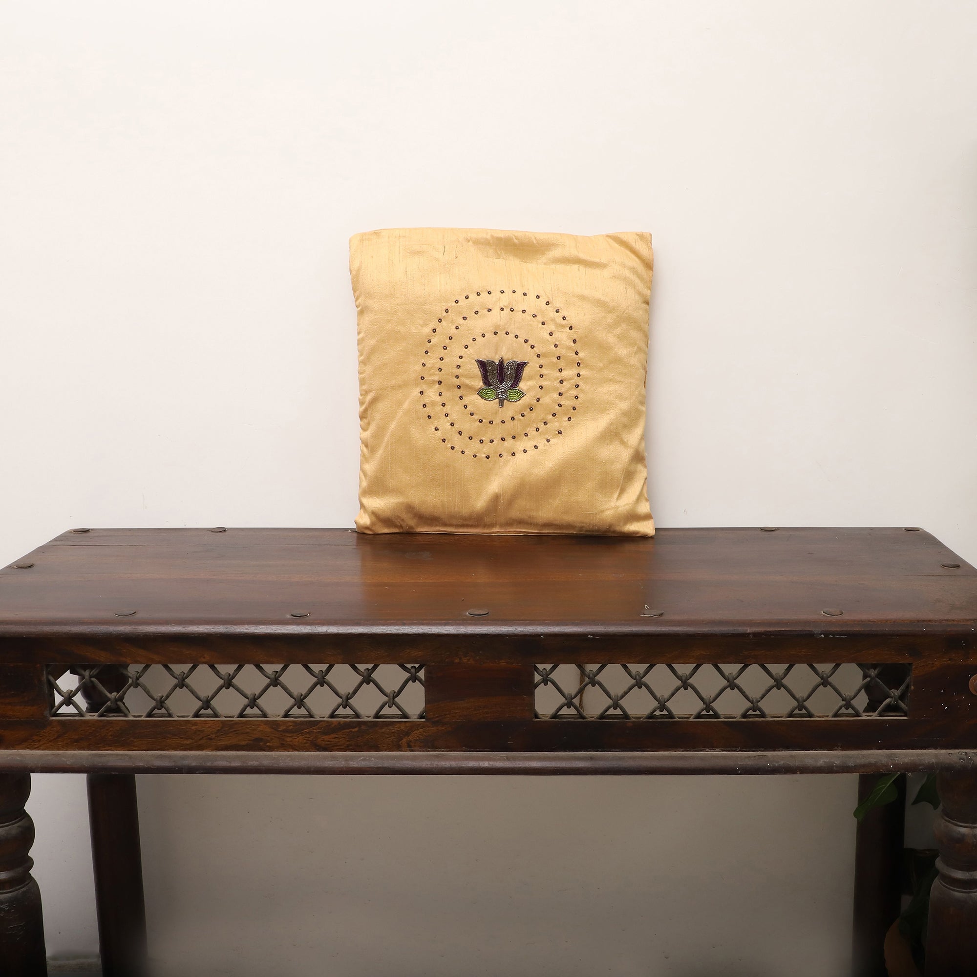 TICS Beige - Lotus Buta - Sequin & Beadwork Raw Silk Cushion Cover (Set of 5) - view 3