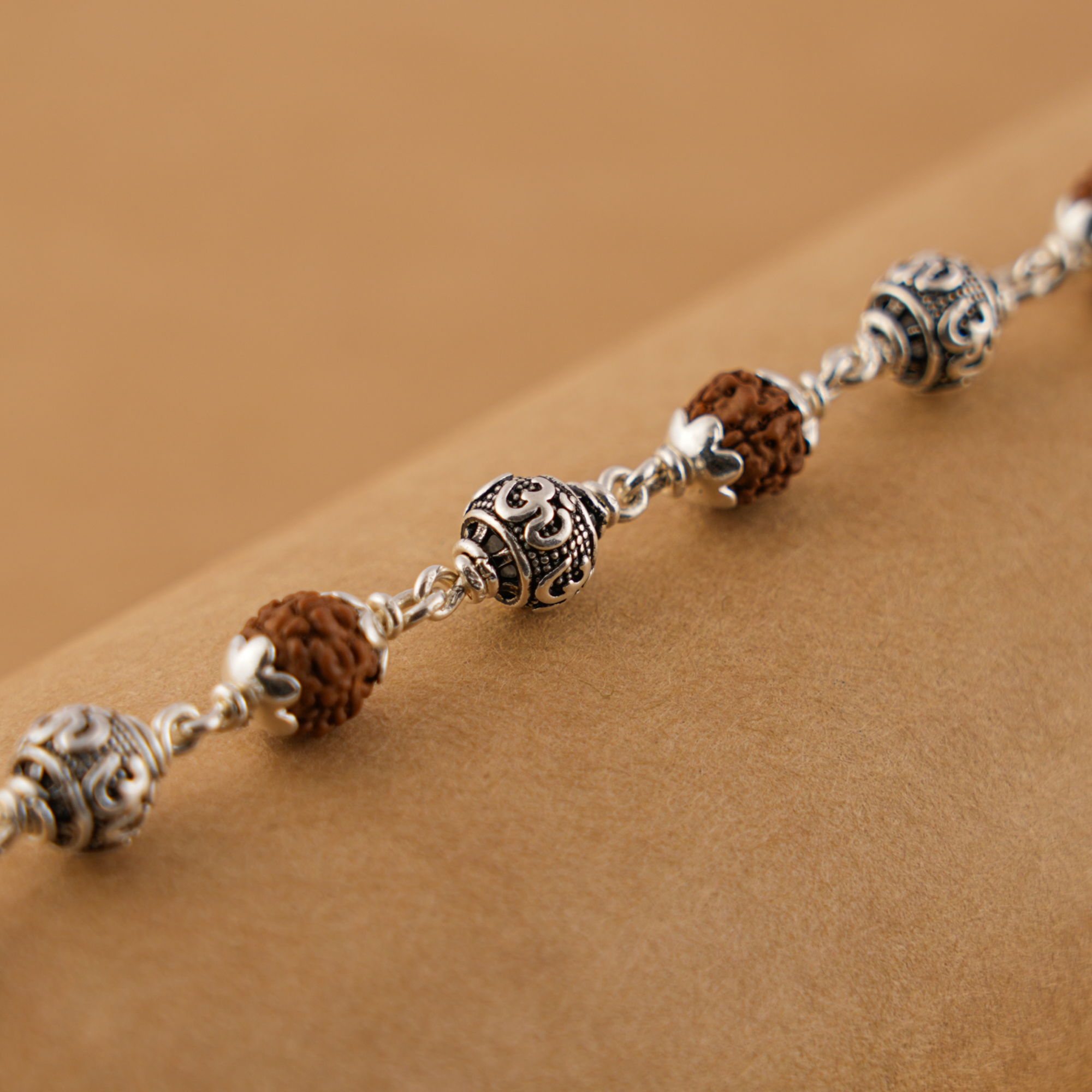 Prinjal Jewellers Rudraksha Silver Om Beads Bracelet